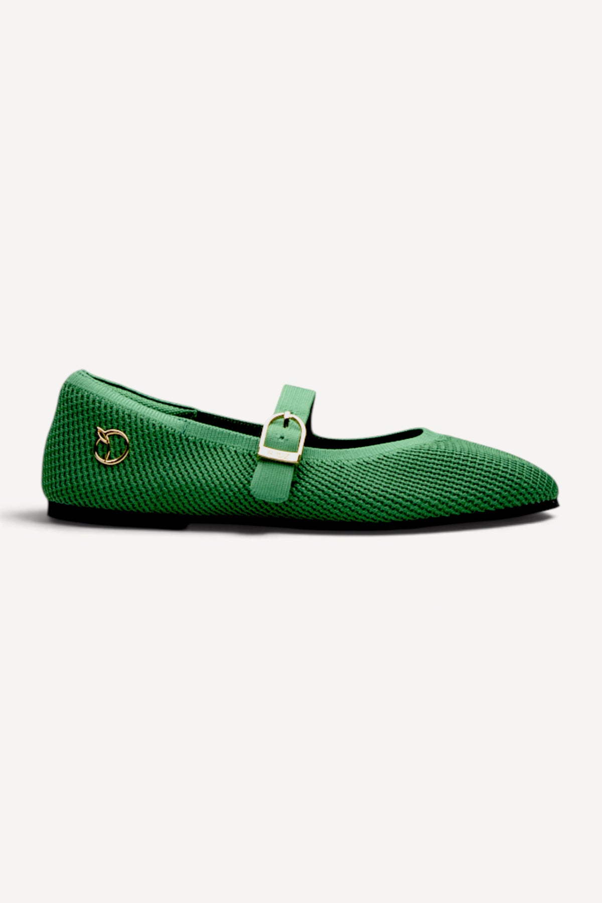 The Square Toe Metro Mary Janes in Green, rPET knit, machine washable