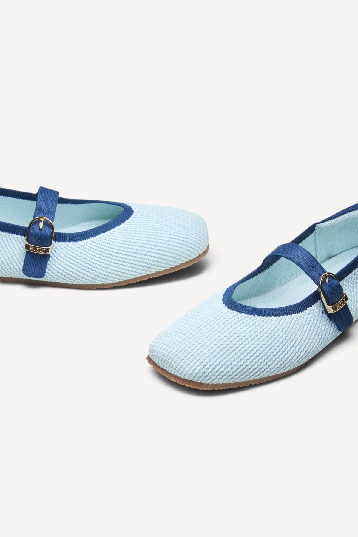 Square Toe Metro Duet Mary Janes in Ocean, rPET knit, machine washable