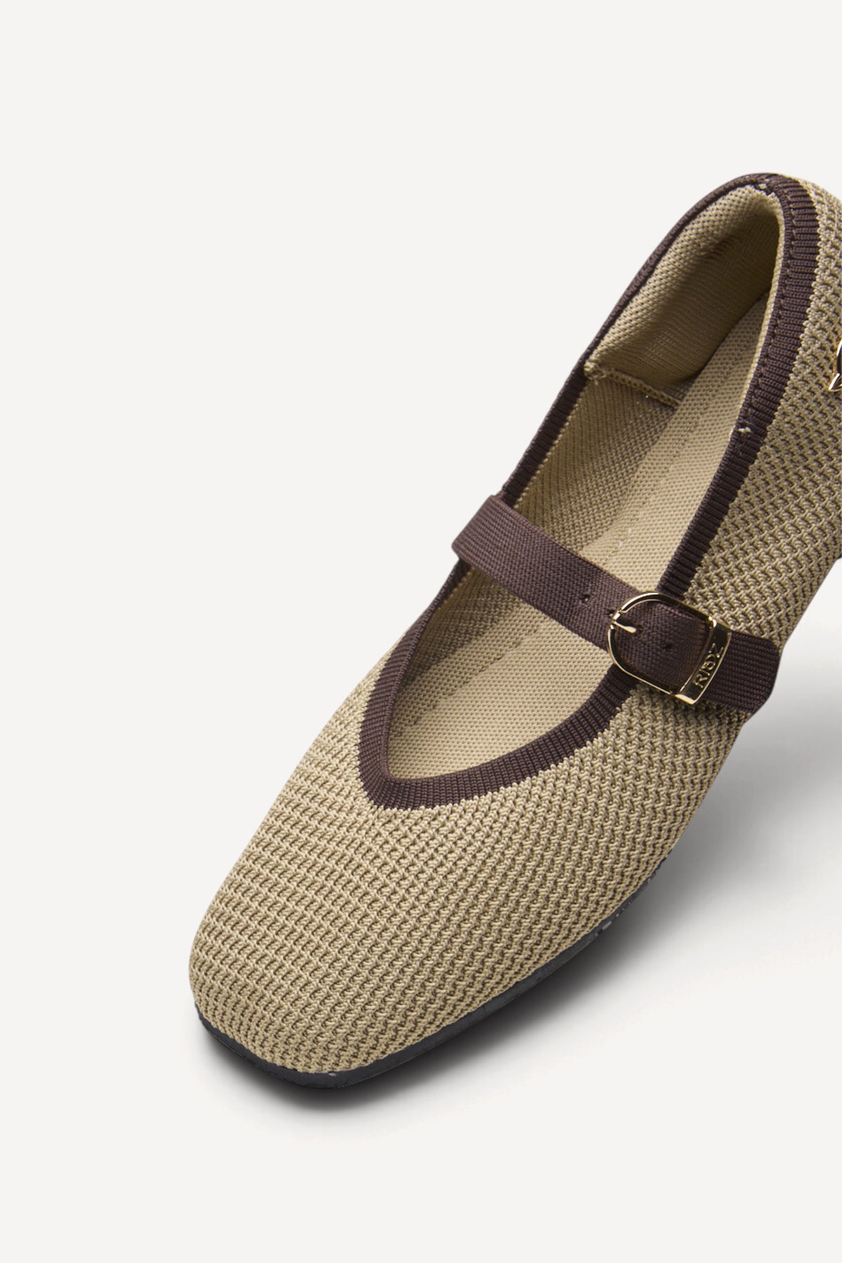 Square Toe Metro Duet Mary Janes in Latte, rPET knit, machine washable
