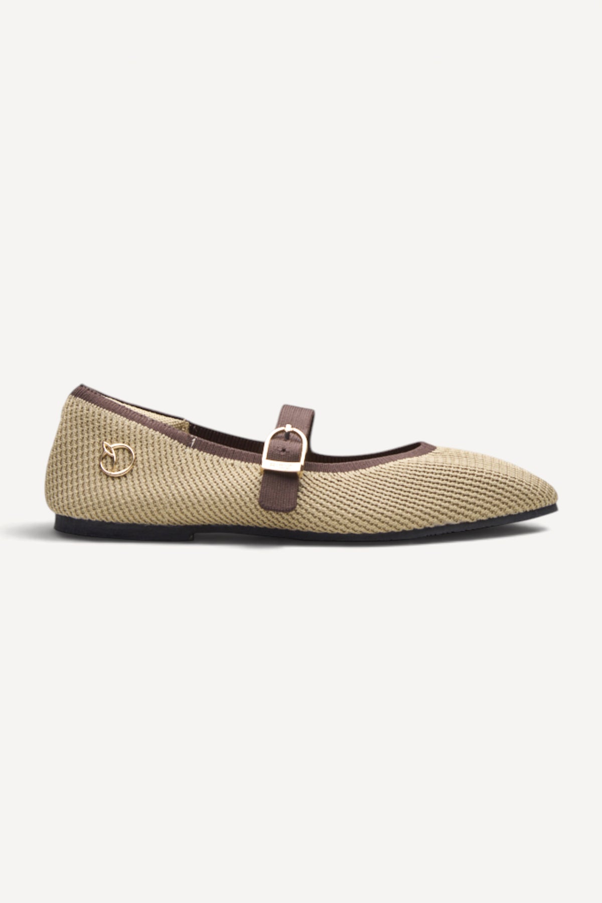 Square Toe Metro Duet Mary Janes in Latte, rPET knit, machine washable