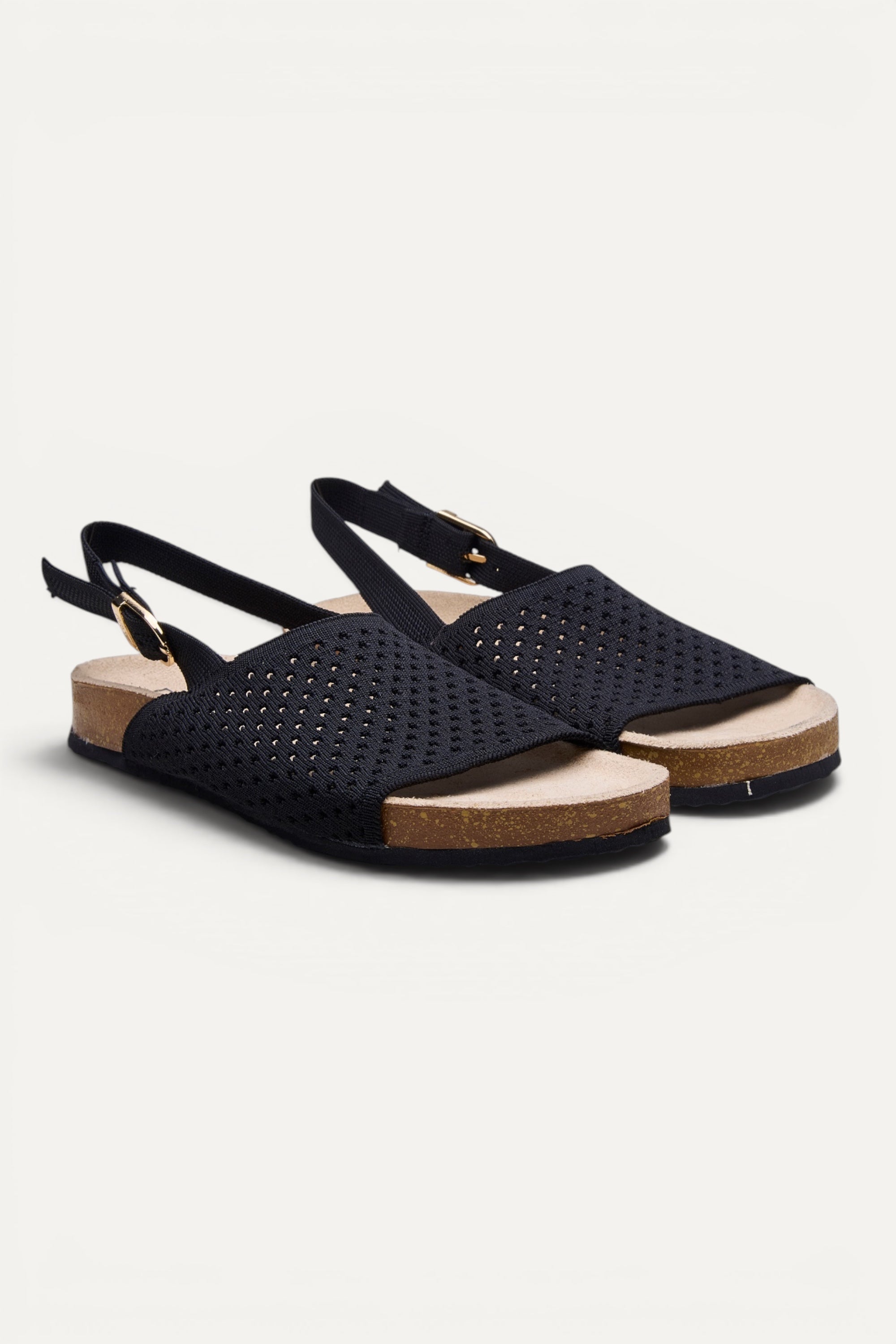 Rioz Mira Sandals in black, vegan knit slingback sandals from recycled PET bottles, made in India.