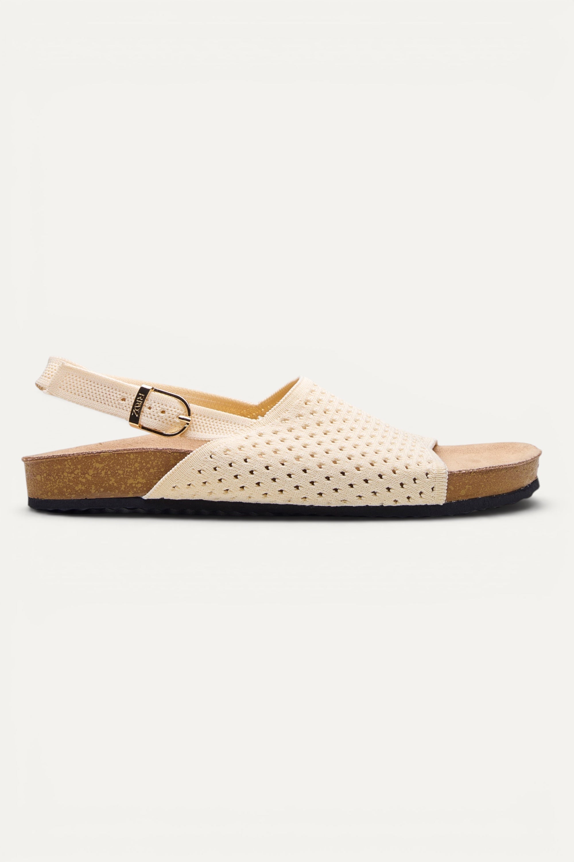 Top view of Rioz Mira Sandals (ivory), lightweight knit sandals made in India from rPET, 320g.