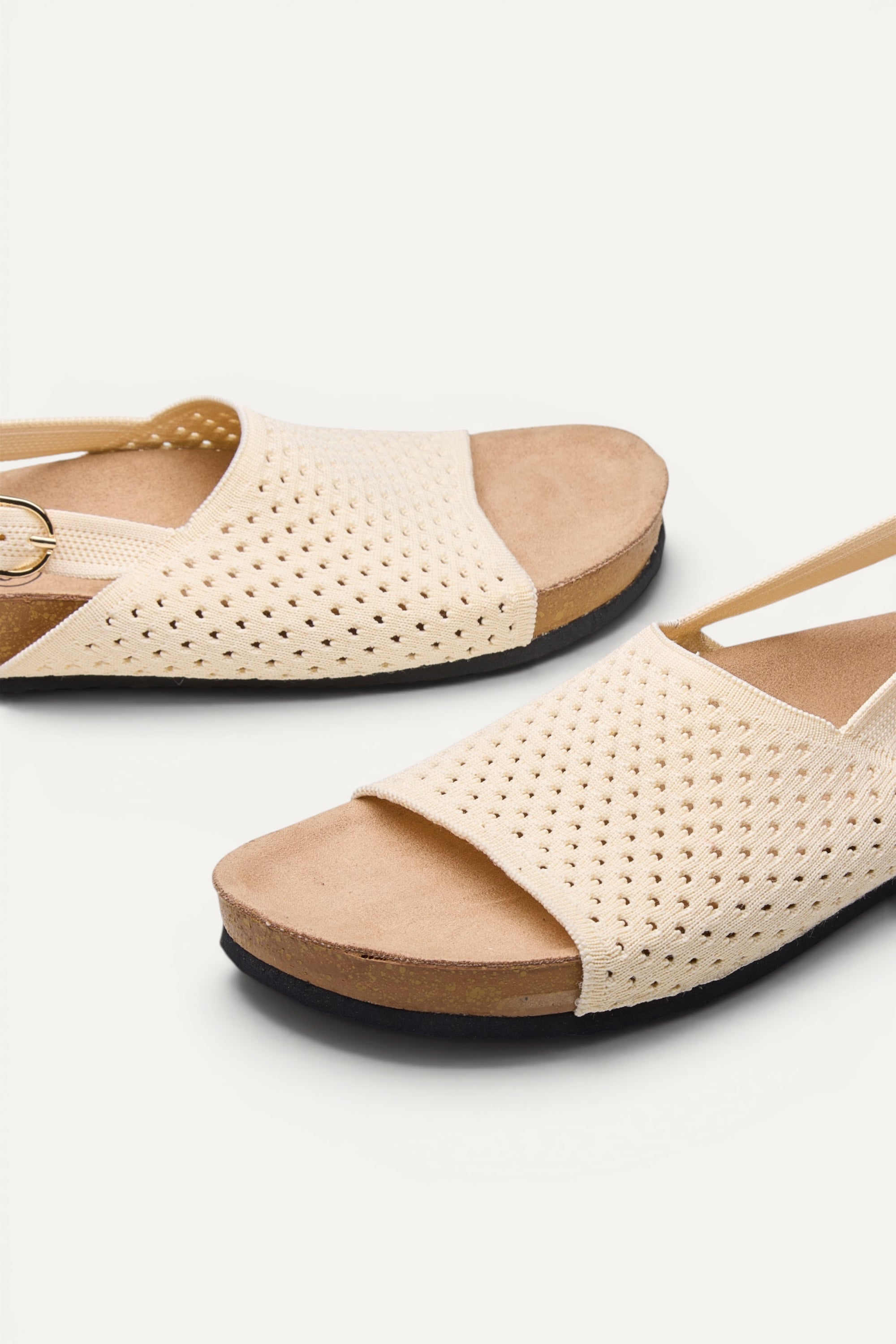 Top view of Rioz Mira Sandals (ivory), lightweight knit sandals made in India from rPET, 320g.