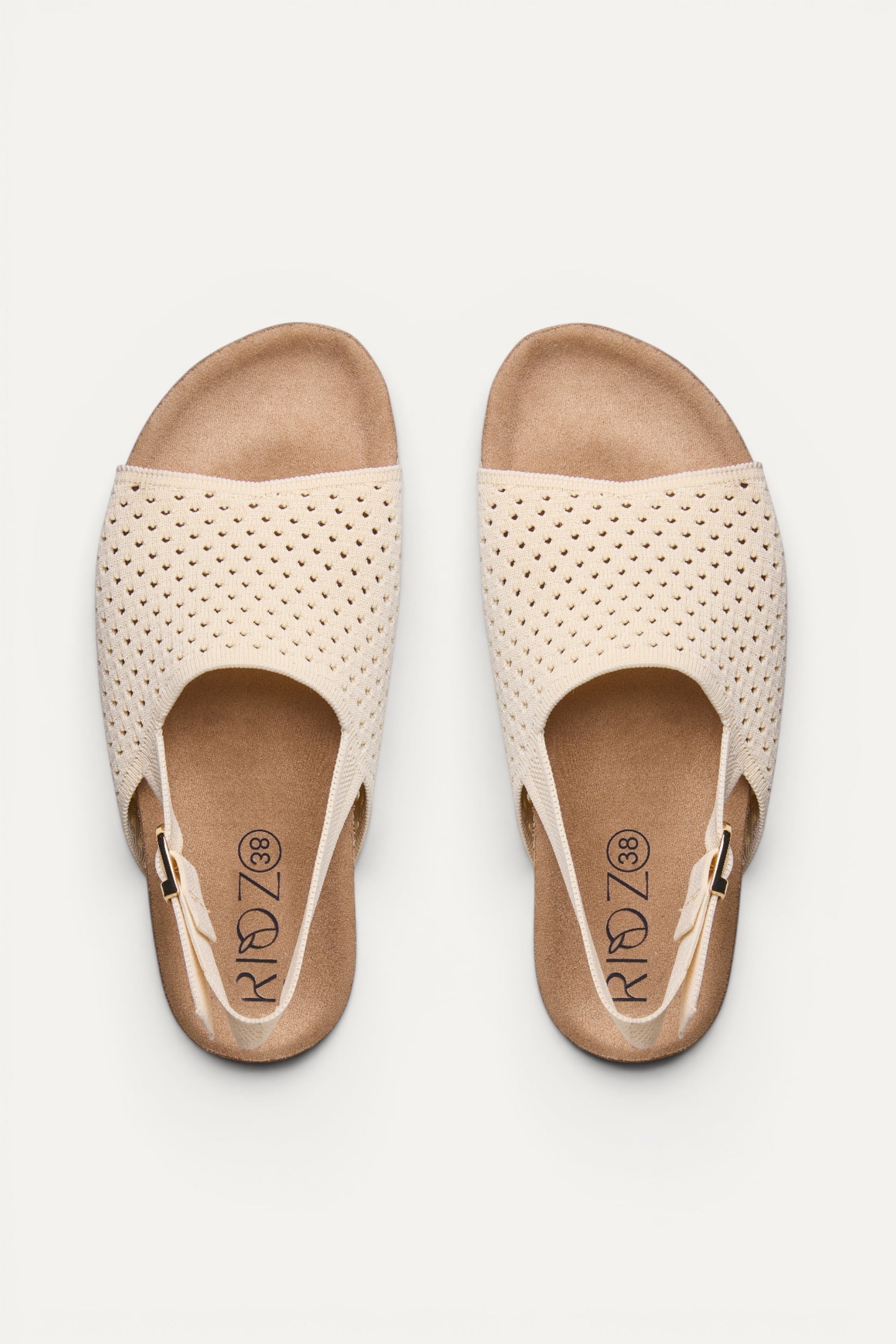 Rioz Mira Sandals in ivory, vegan knit slingback sandals from recycled PET bottles, made in India.