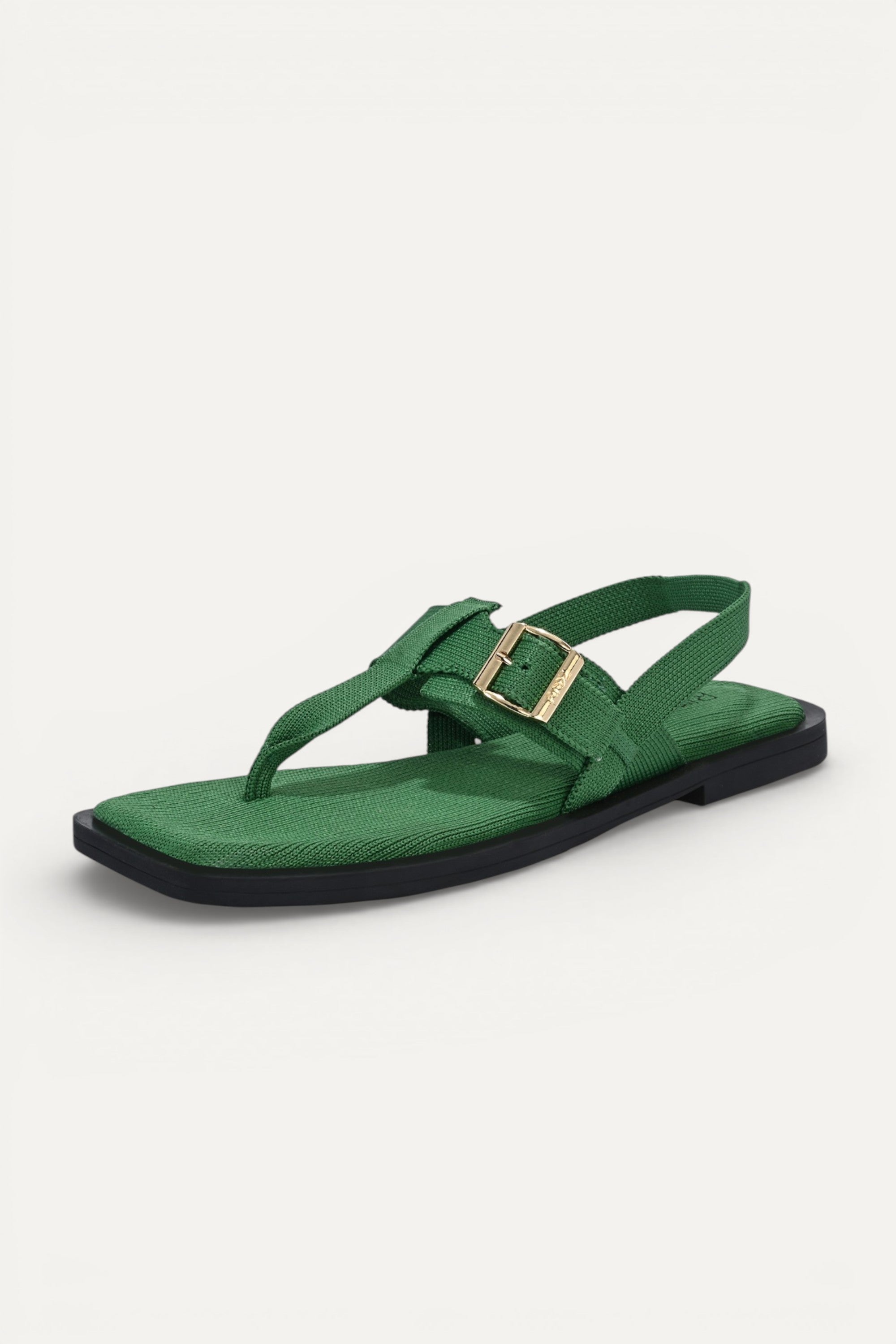 RIOZ eco-friendly green slingback sandals with adjustable buckle straps, breathable woven texture, cushioned footbed, and lightweight sole for comfortable everyday wear.