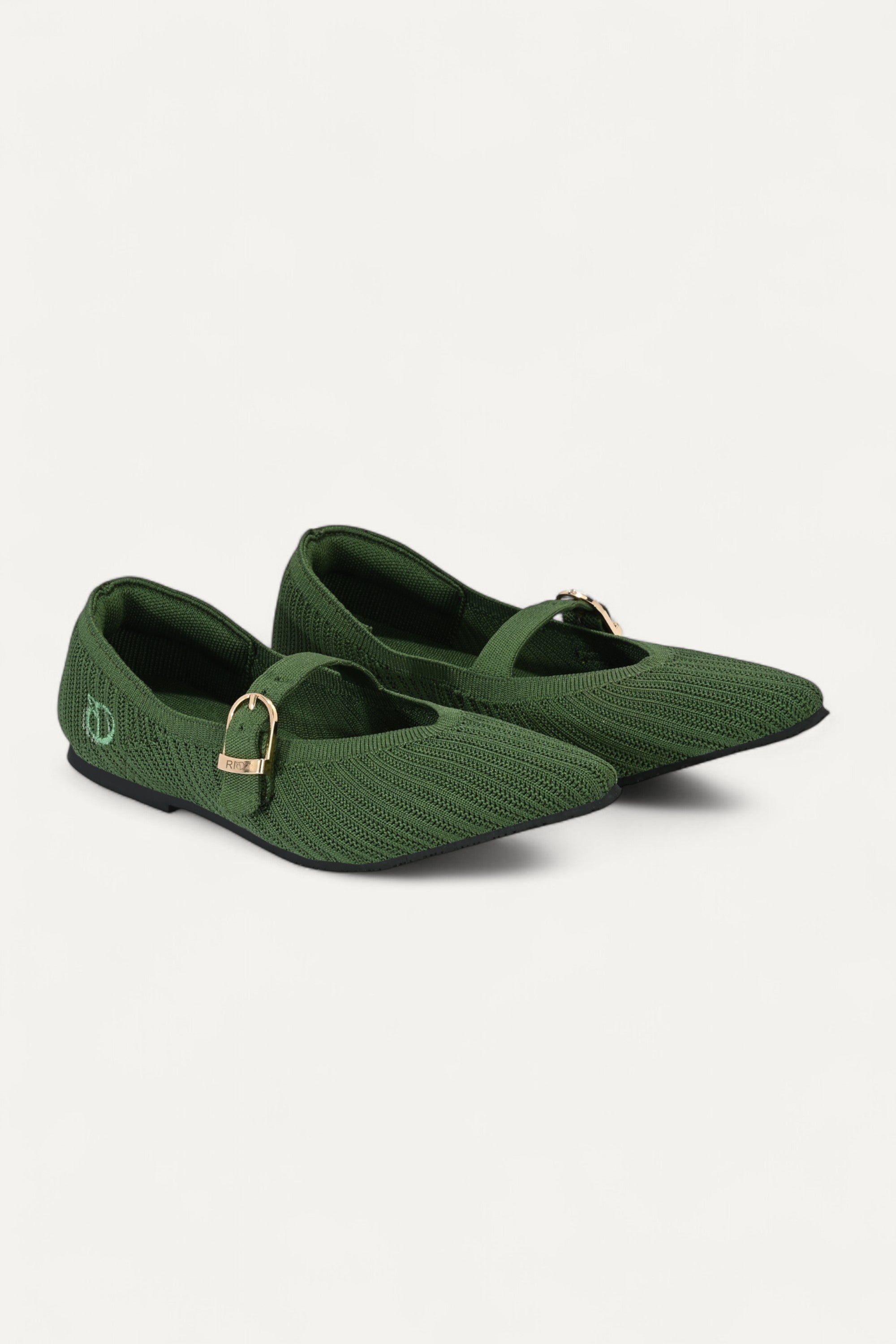 Rioz green pointed toe flats for women with breathable knit fabric , lightweight sole eco-friendly design