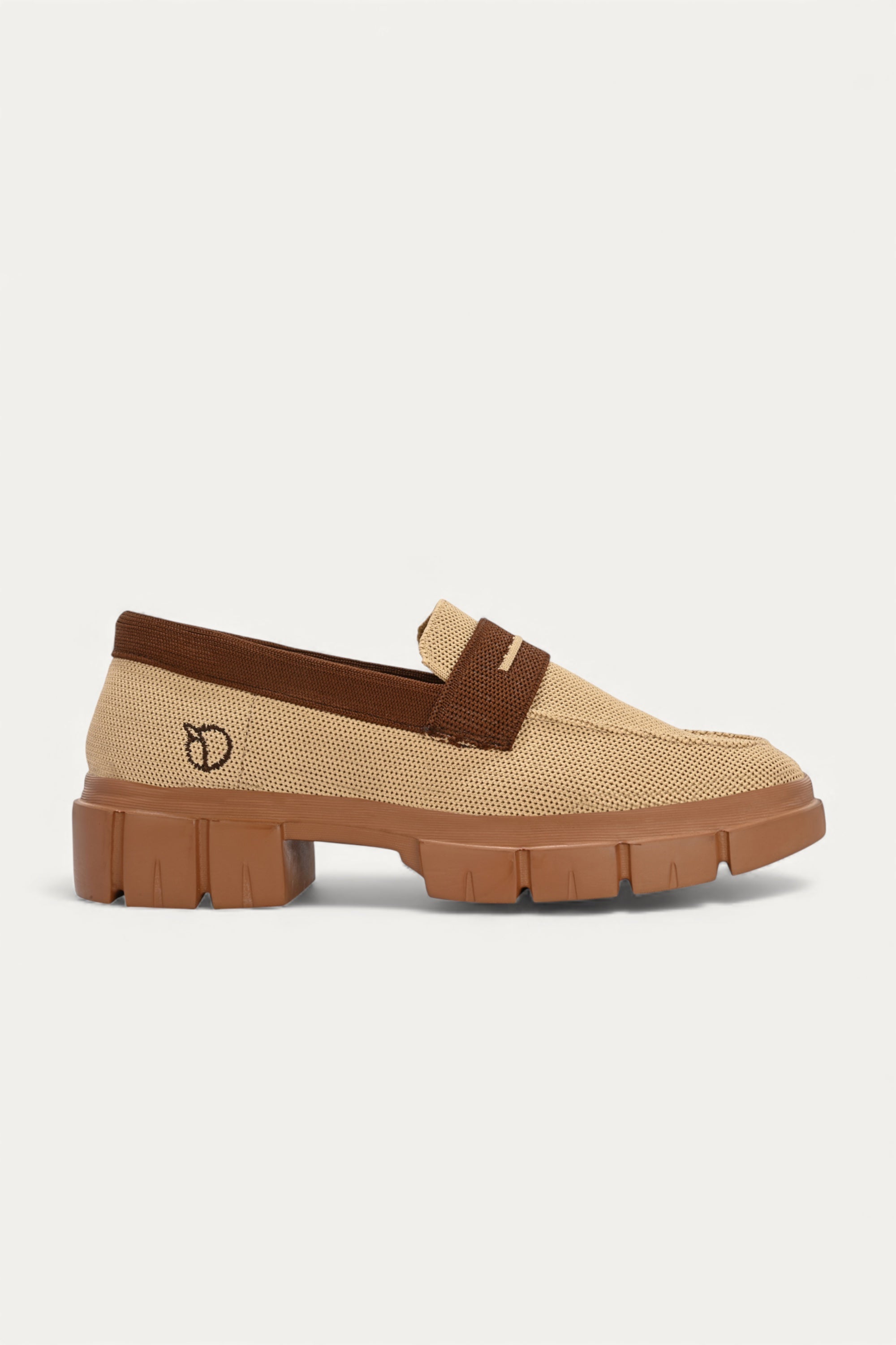 Rioz beige and brown slip-on loafers for women with  eco-friendly  breathable knit fabric and cushioned sole