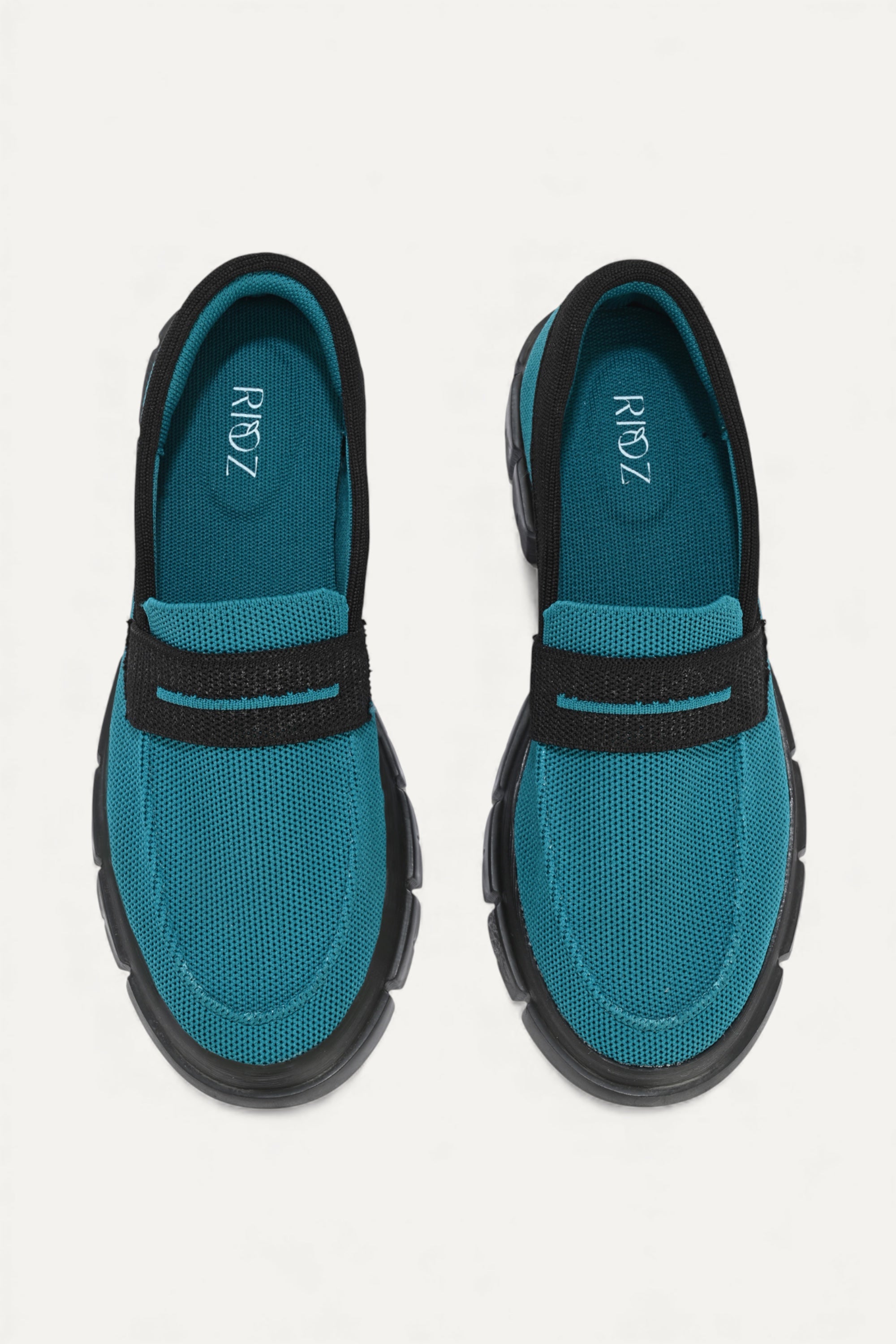 Rioz blue and black slip-on loafers for women with  eco-friendly  breathable knit fabric and cushioned sole