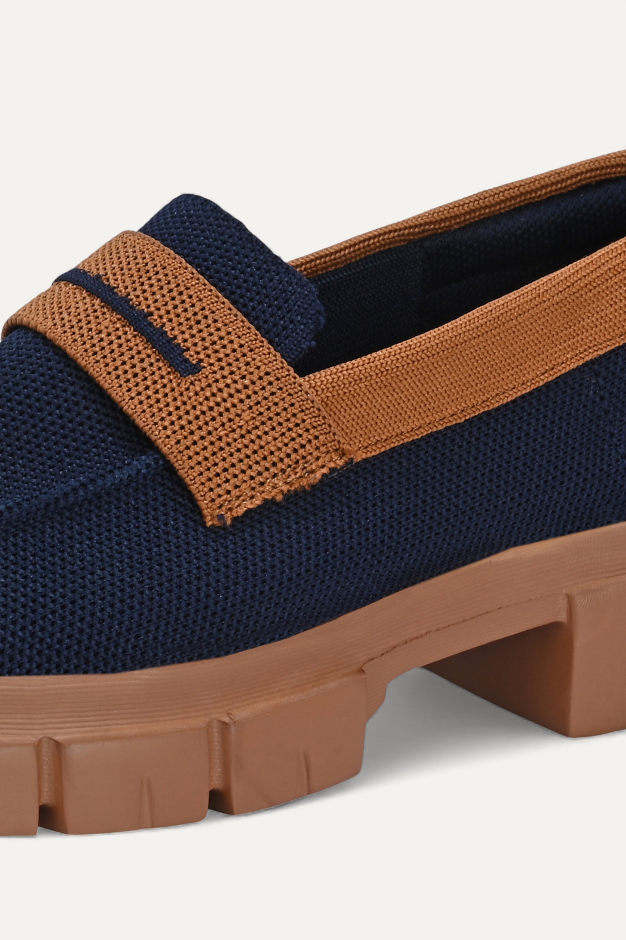 Rioz blue and brown slip-on loafers for women with  eco-friendly  breathable knit fabric and cushioned sole