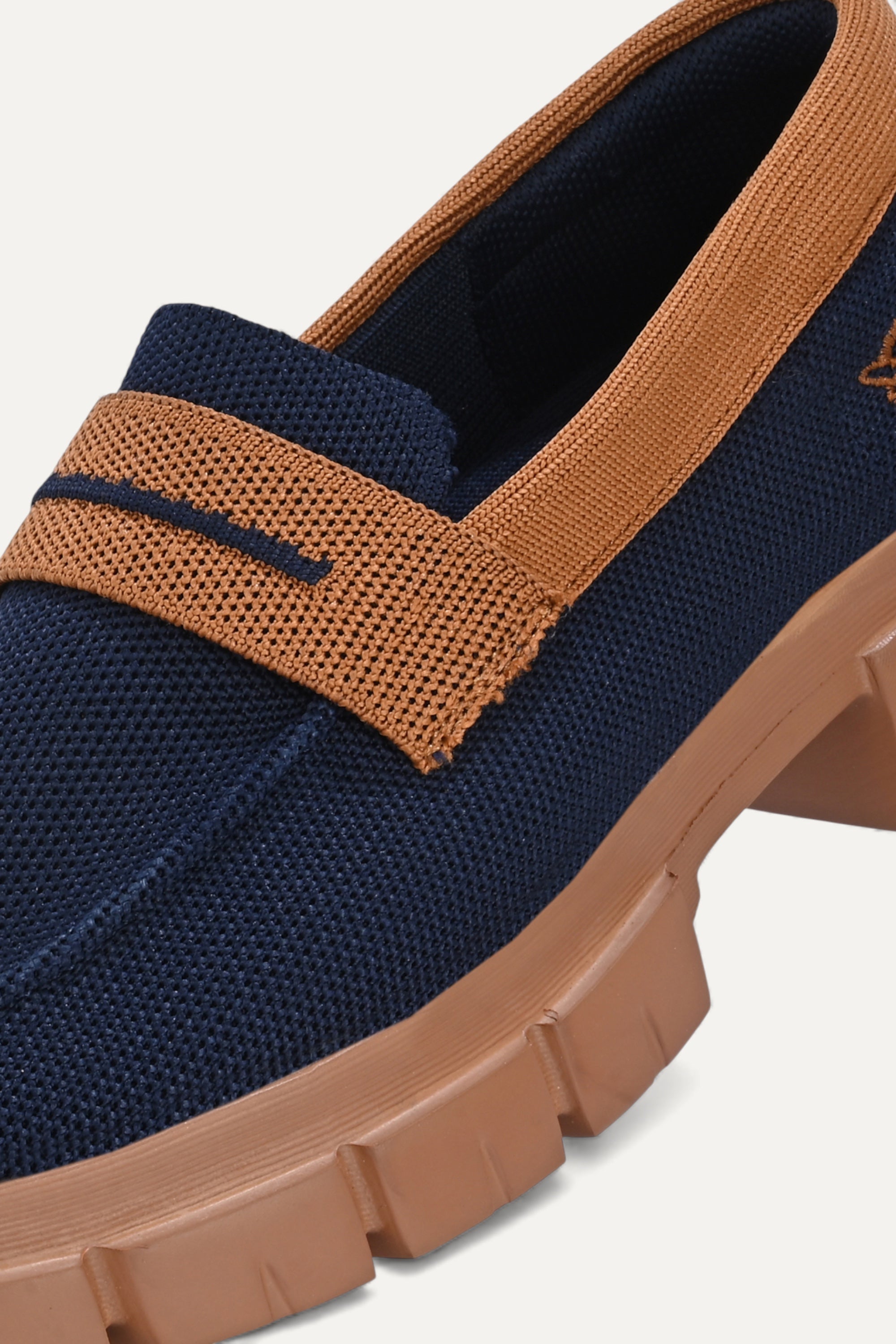 Rioz blue and brown slip-on loafers for women with  eco-friendly  breathable knit fabric and cushioned sole