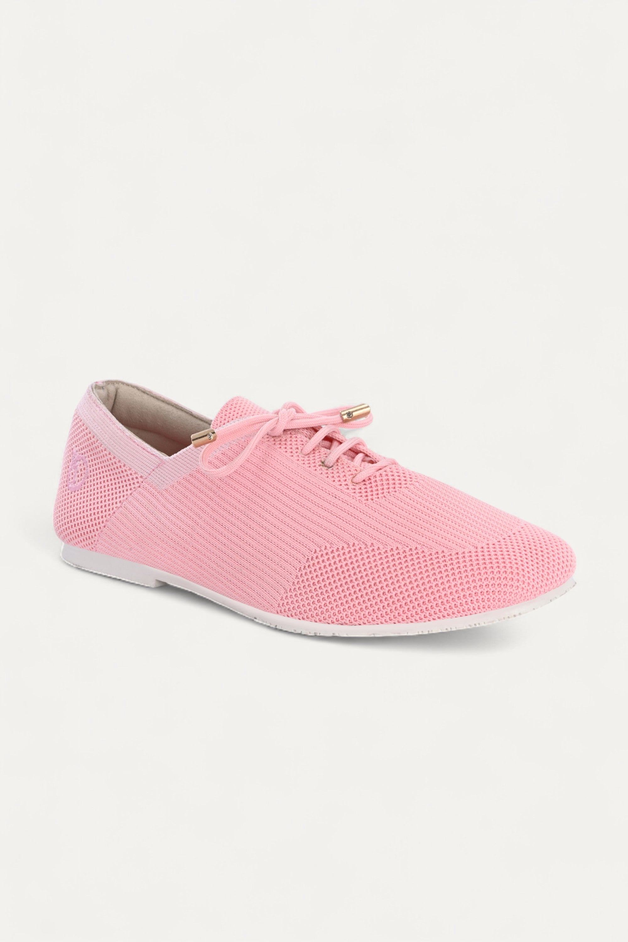 Rioz pink knit sneakers for women with breathable mesh design, lace-up closure, and white sole