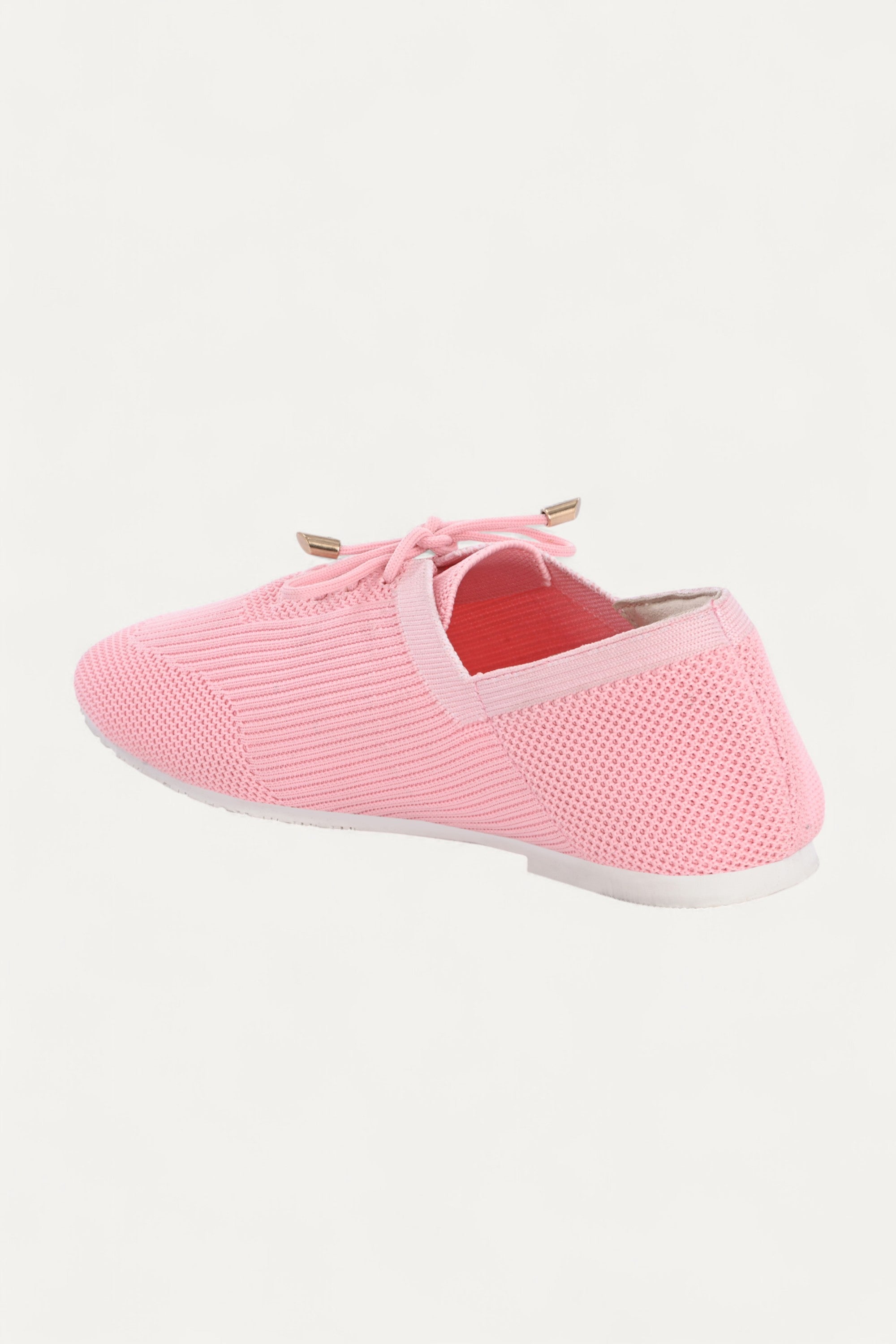 Rioz pink knit sneakers for women with breathable mesh design, lace-up closure, and white sole