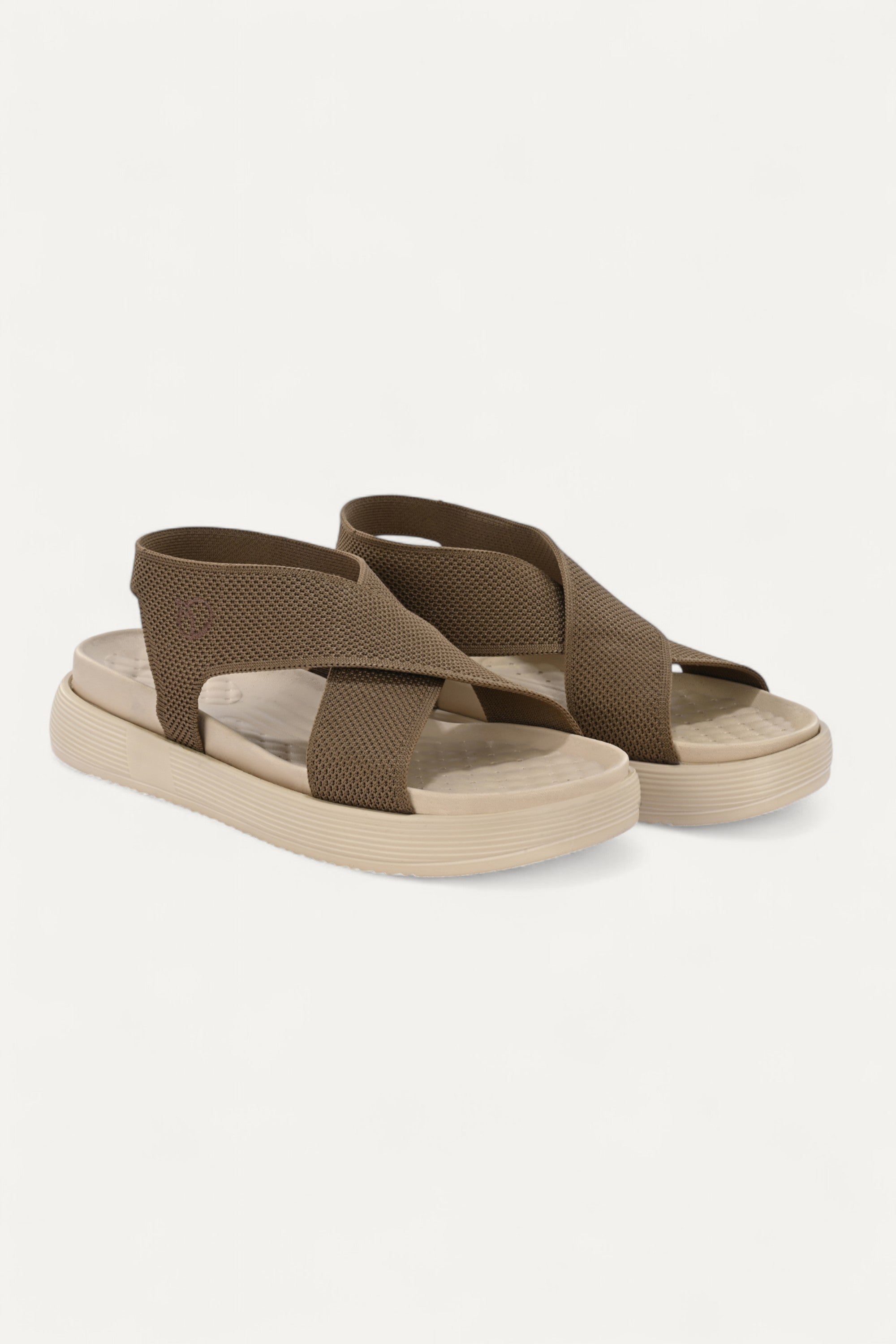 Rioz brown casual sandals for women with breathable knit straps and cushioned sole eco-friendly fabric and cushioned sole 
