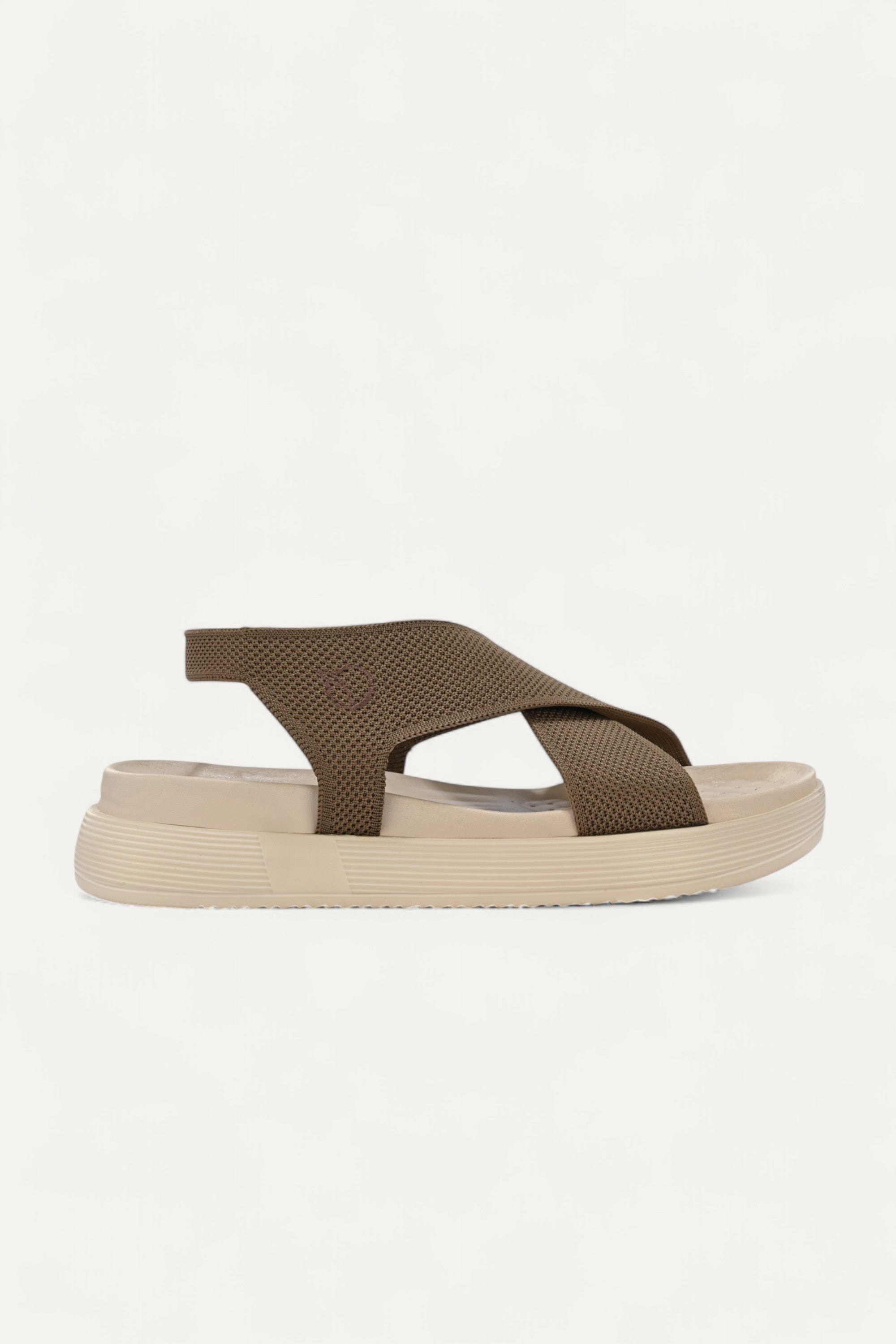 Rioz brown casual sandals for women with breathable knit straps and cushioned sole eco-friendly fabric and cushioned sole 
