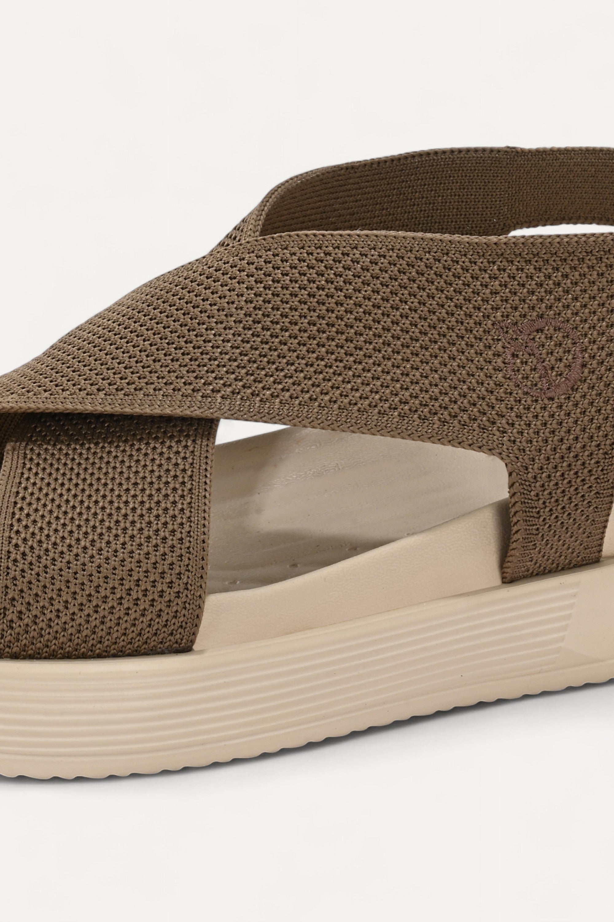 Rioz brown casual sandals for women with breathable knit straps and cushioned sole eco-friendly fabric and cushioned sole 
