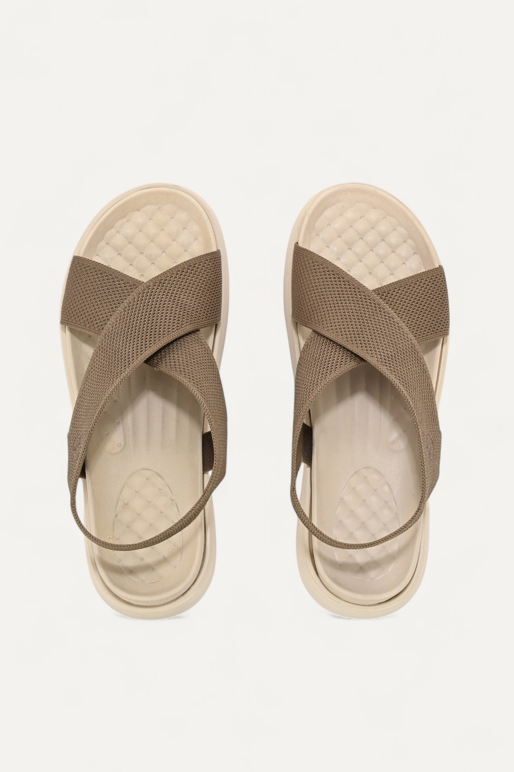 Rioz brown casual sandals for women with breathable knit straps and cushioned sole eco-friendly fabric and cushioned sole 
