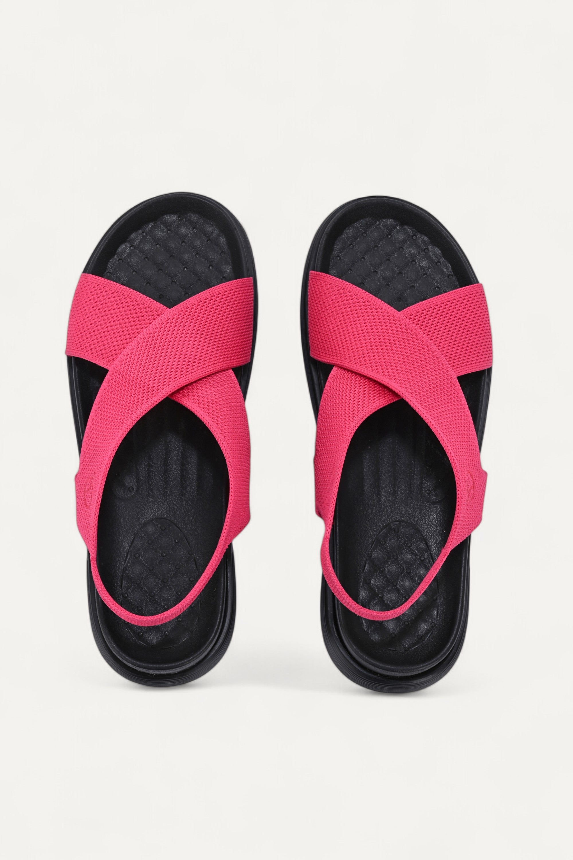 Rioz pink casual sandals for women with breathable knit straps and cushioned sole eco-friendly fabric and cushioned sole 
