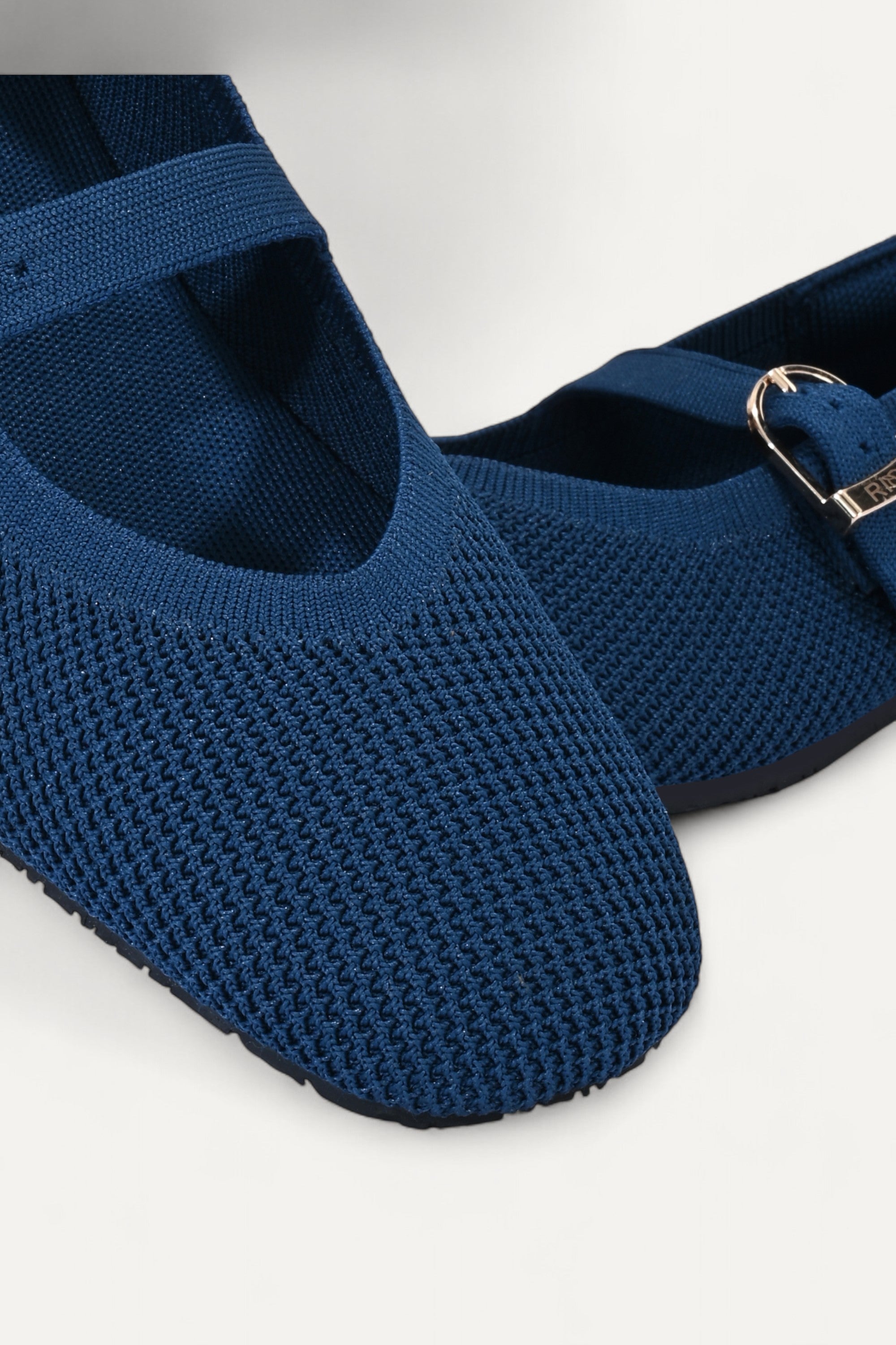 Rioz Blue Mary Jane flats for women with breathable knit fabric and adjustable strap-eco friendly Jane flats-sustainable footwear