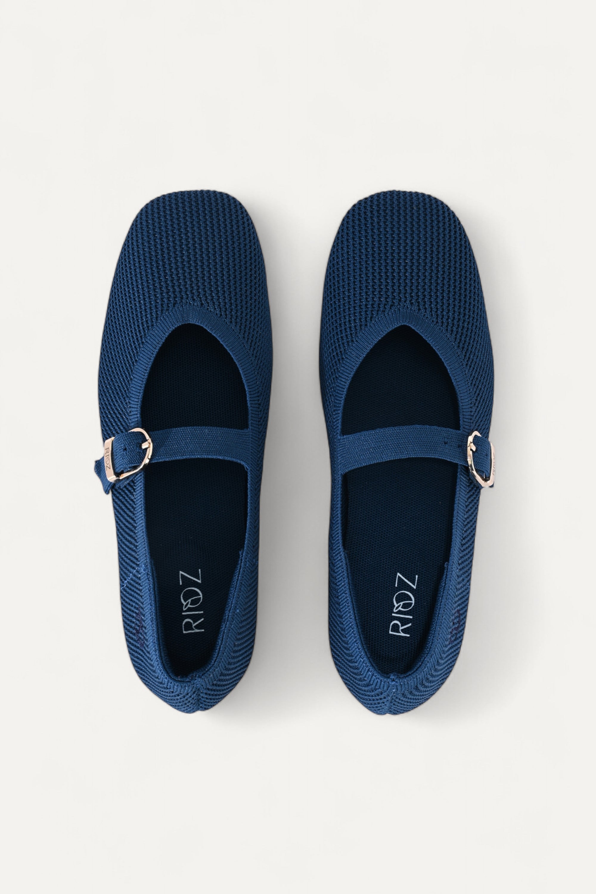 Rioz Blue Mary Jane flats for women with breathable knit fabric and adjustable strap-eco friendly Jane flats-sustainable footwear