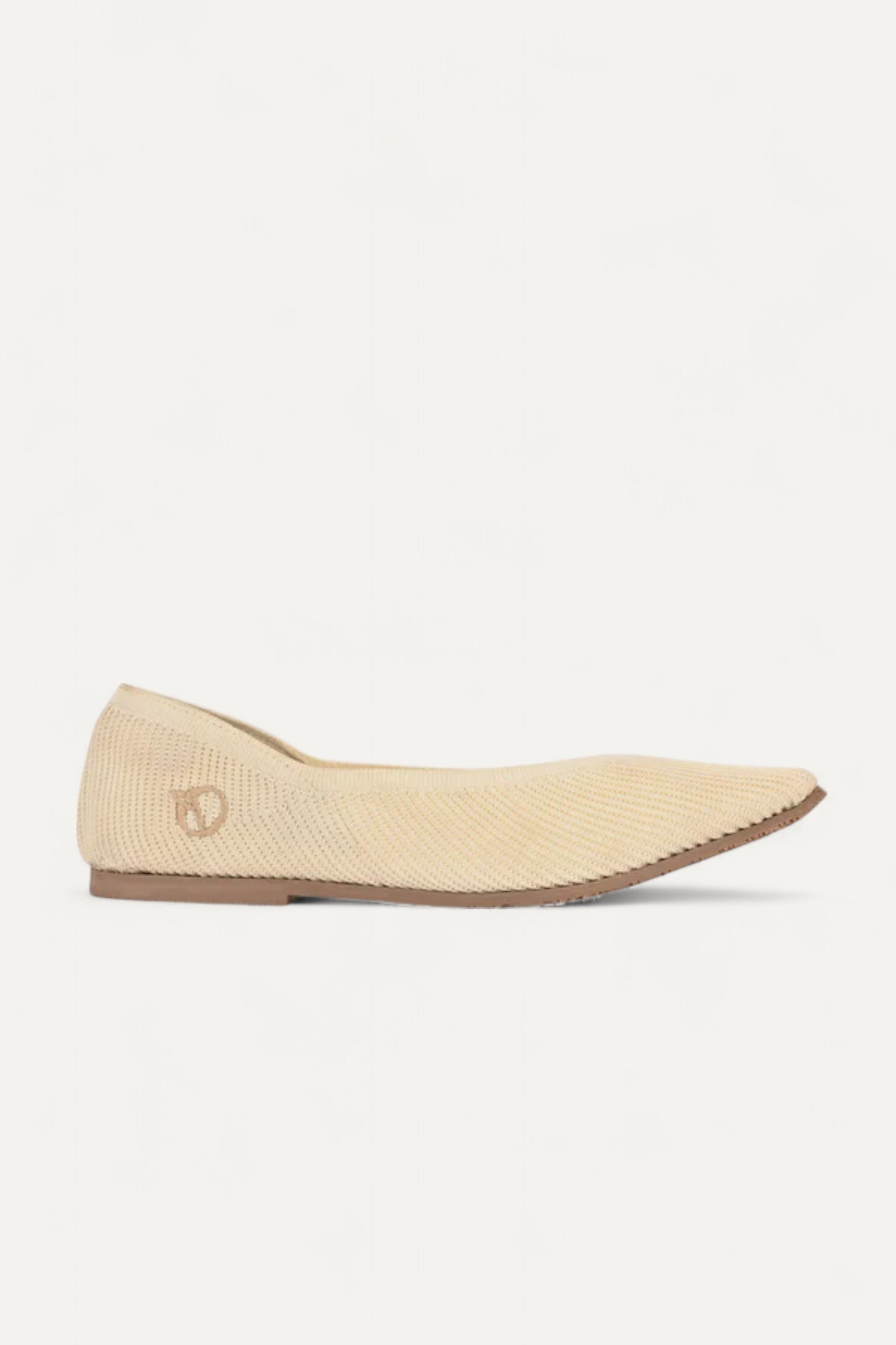 Rioz beige pointed-toe ballet flats for women with breathable knit fabric and cushioned soler eco-friendly fabric and cushioned sole 