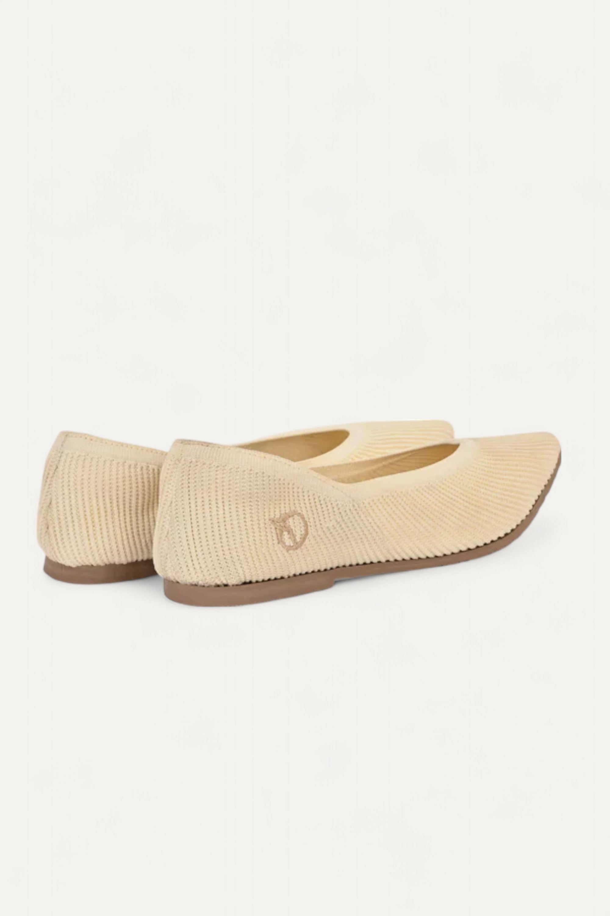 Rioz beige pointed-toe ballet flats for women with breathable knit fabric and cushioned soler eco-friendly fabric and cushioned sole 