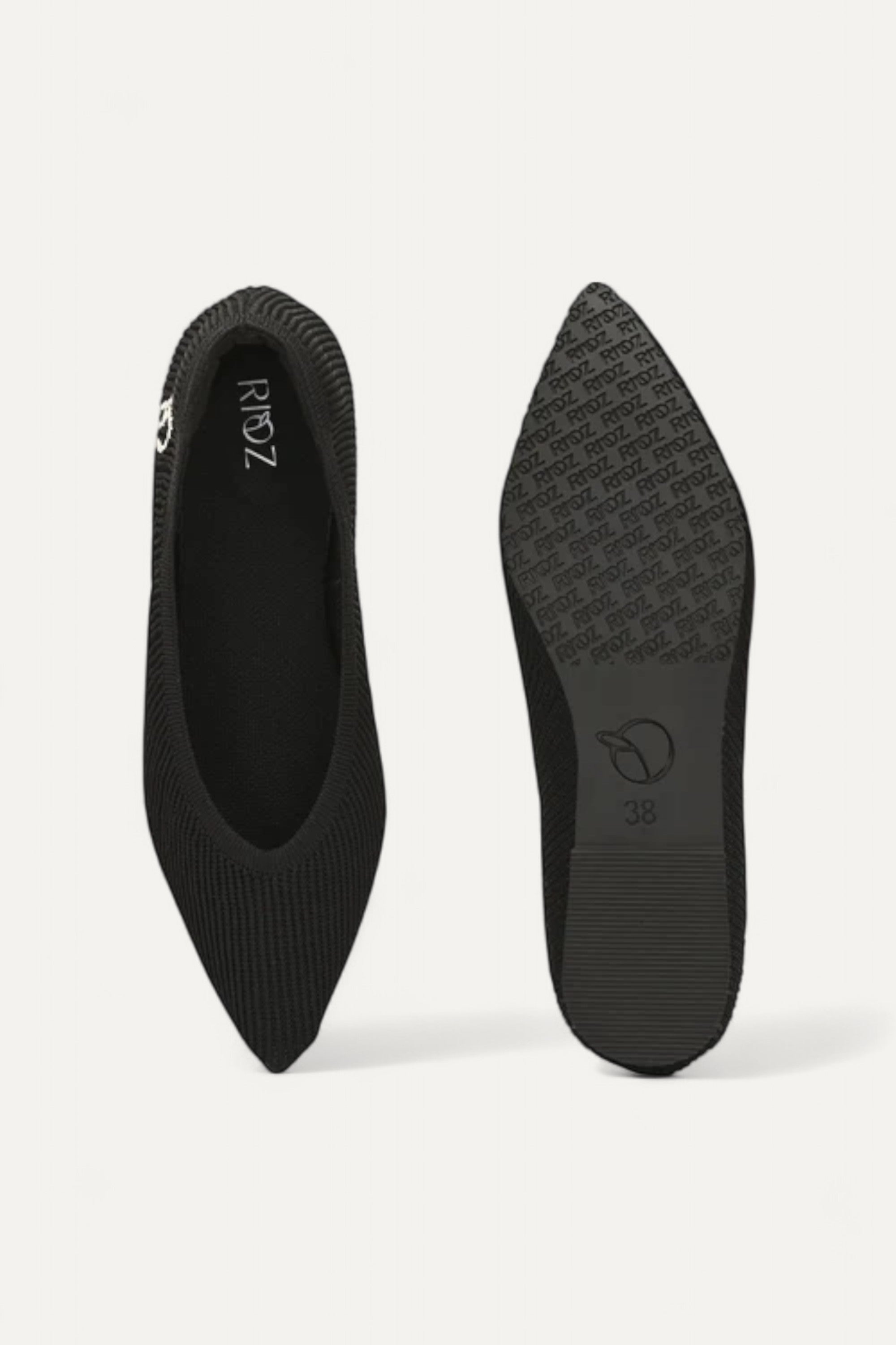 Rioz black pointed toe flats for women with breathable knit fabric and lightweight sole-eco friendly footwear