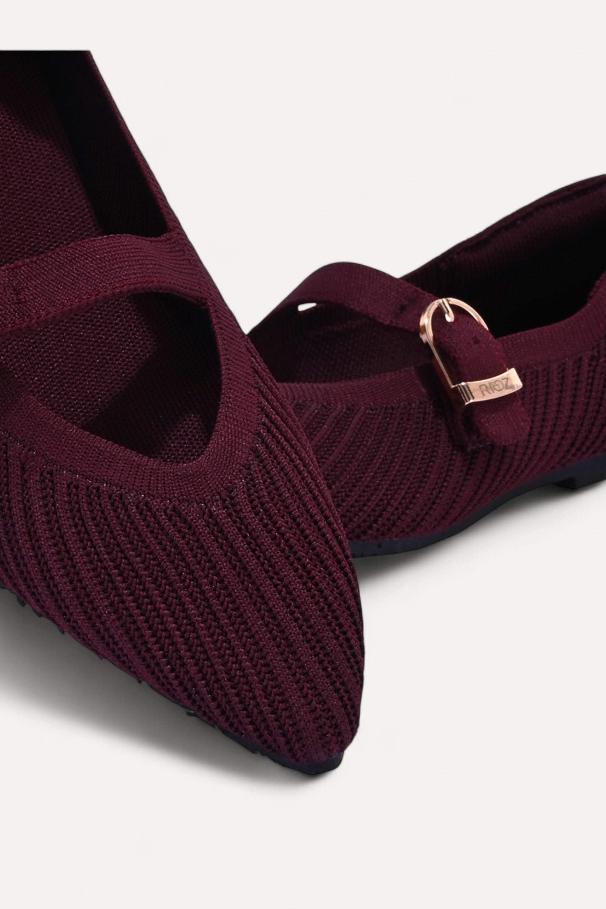 Rioz Maroon Veloce Mary Janes for women with breathable knit fabric and adjustable strap-eco friendly Jane flats-sustainable footwear