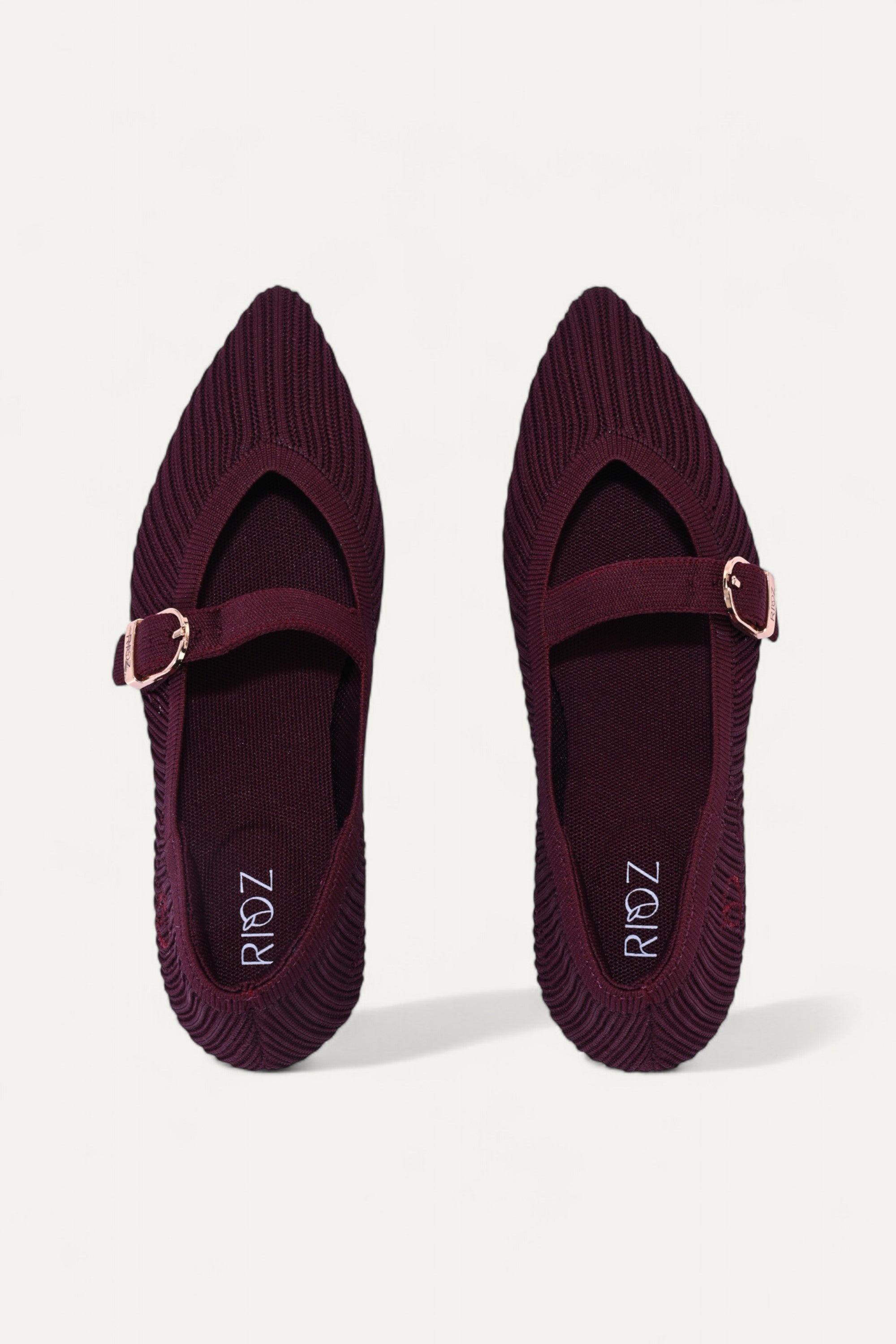 Rioz Maroon Veloce Mary Janes for women with breathable knit fabric and adjustable strap-eco friendly Jane flats-sustainable footwear