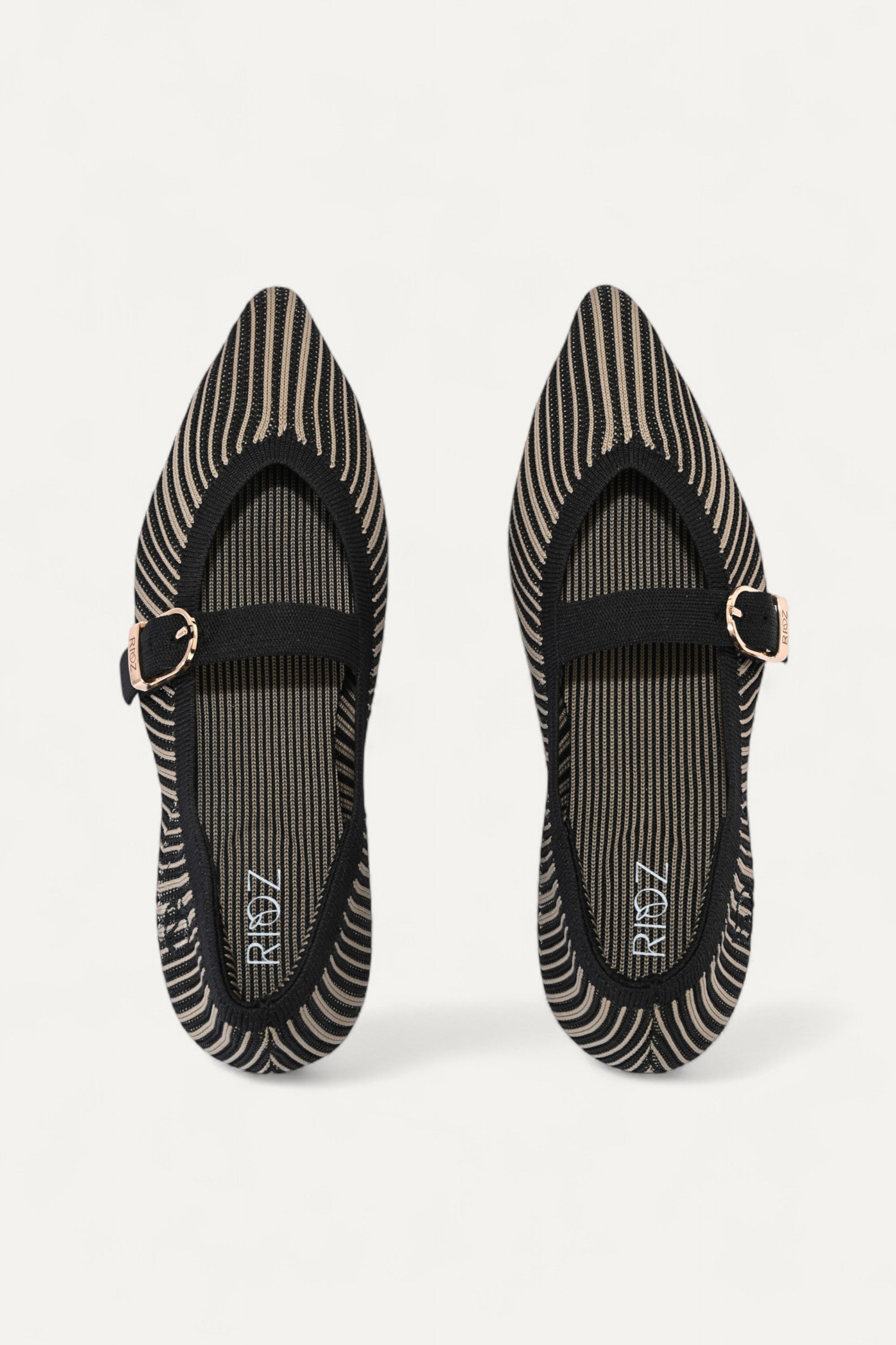 Rioz Black Veloce Mary Janes for women with breathable knit fabric and adjustable strap-eco friendly Jane flats-sustainable footwear