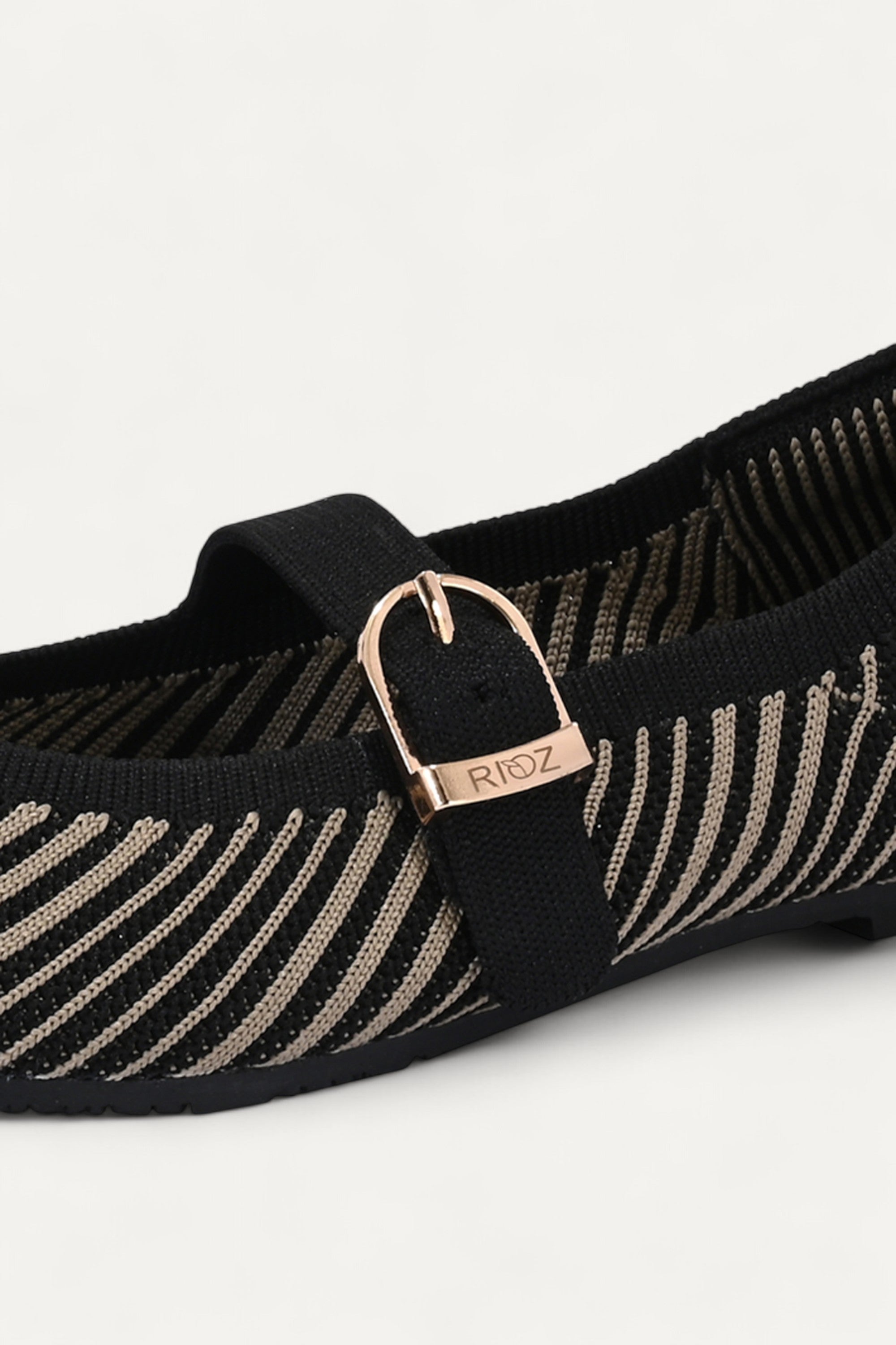 Rioz Black Veloce Mary Janes for women with breathable knit fabric and adjustable strap-eco friendly Jane flats-sustainable footwear