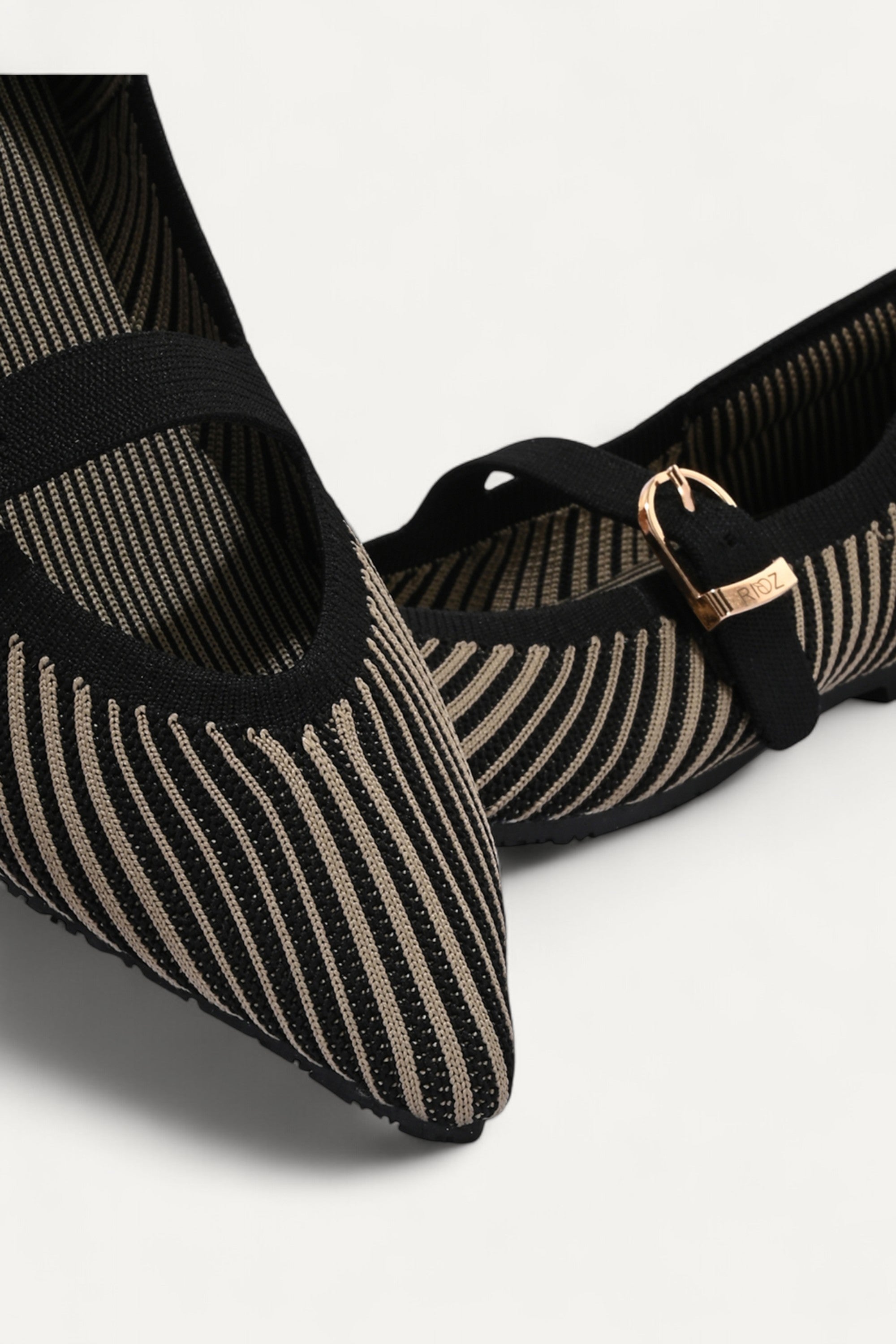 Rioz Black Veloce Mary Janes for women with breathable knit fabric and adjustable strap-eco friendly Jane flats-sustainable footwear