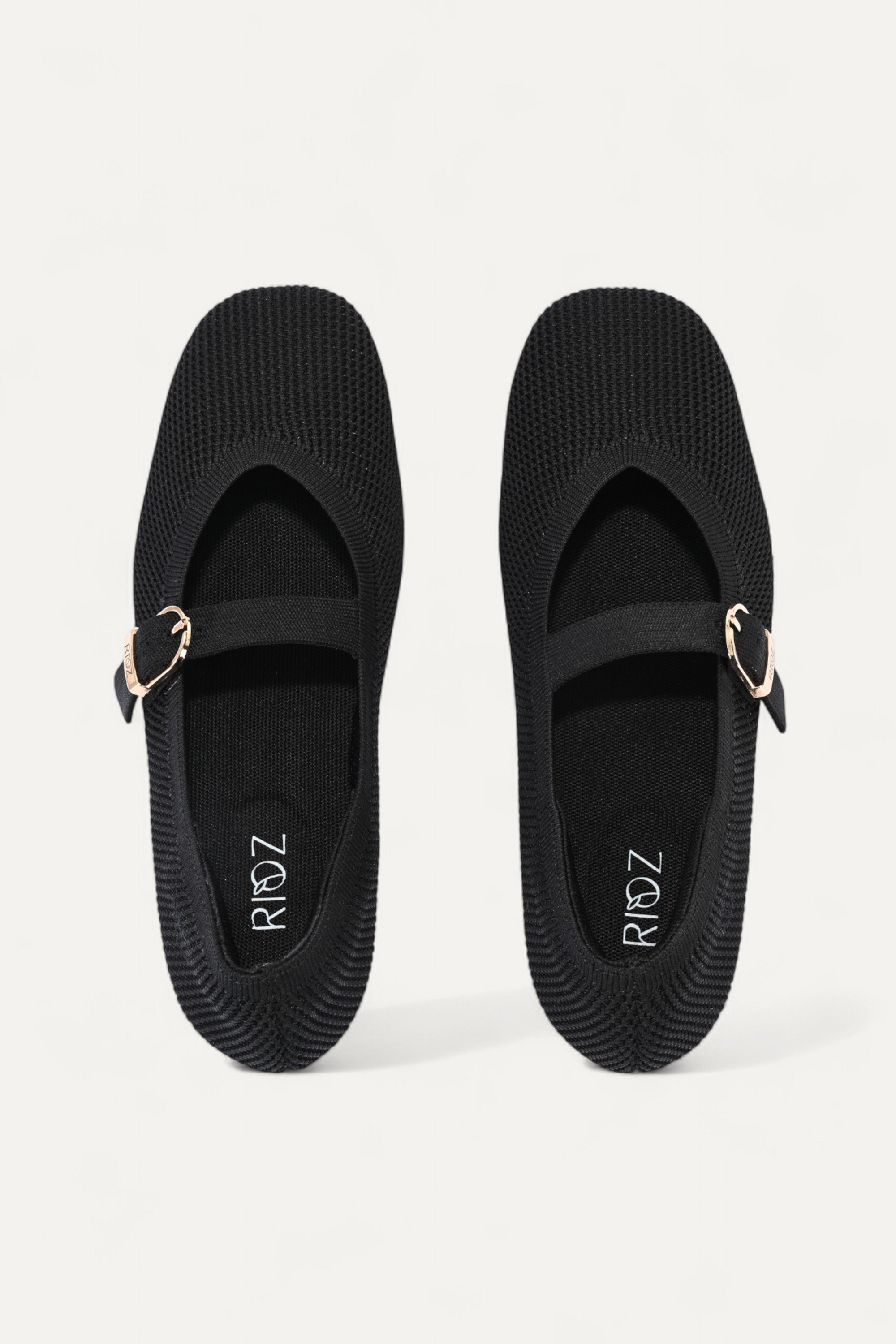 Rioz Black Mary Jane flats for women with breathable knit fabric and adjustable strap-eco friendly Jane flats-sustainable footwear