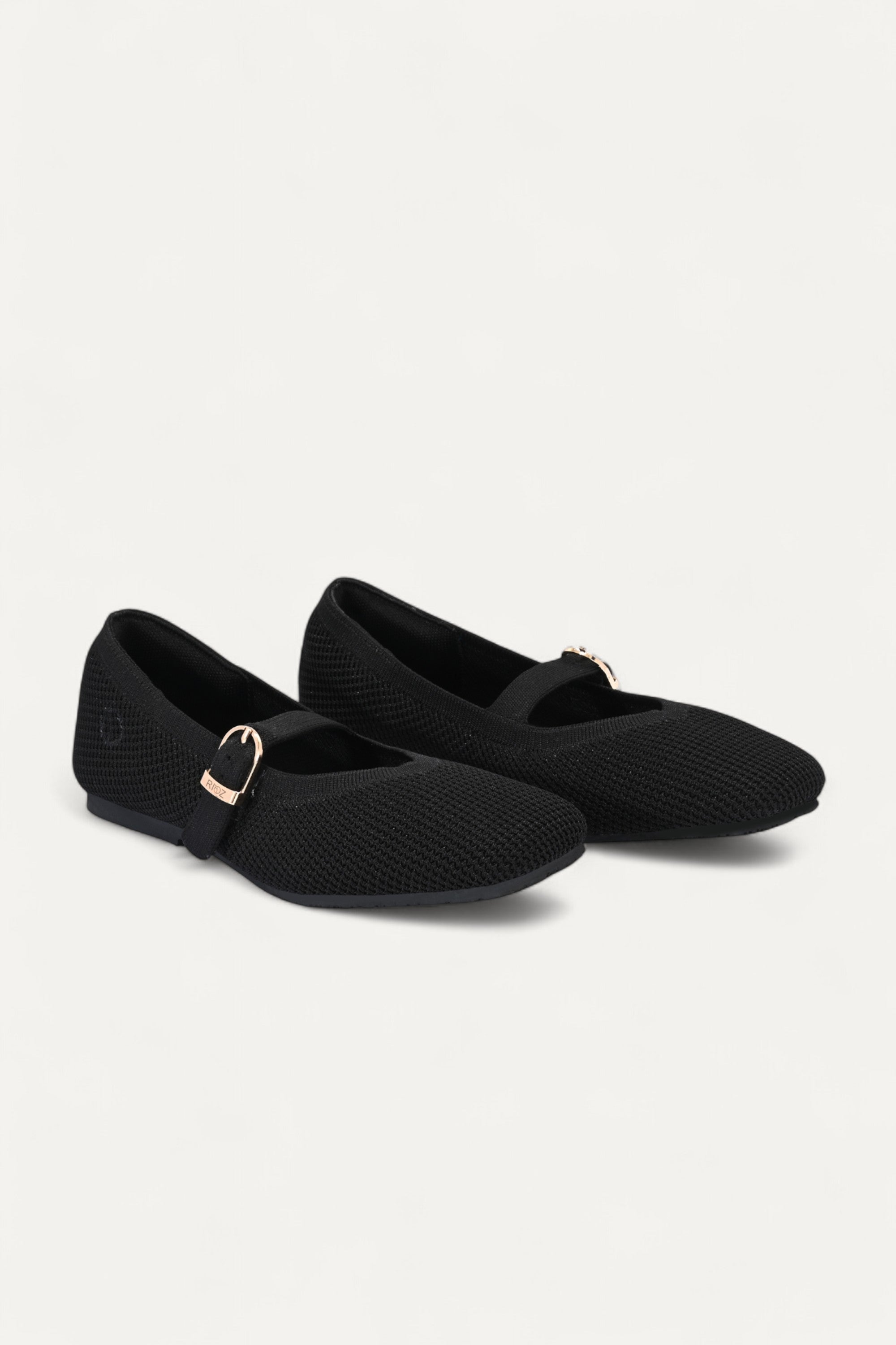Rioz Black Mary Jane flats for women with breathable knit fabric and adjustable strap-eco friendly Jane flats-sustainable footwear