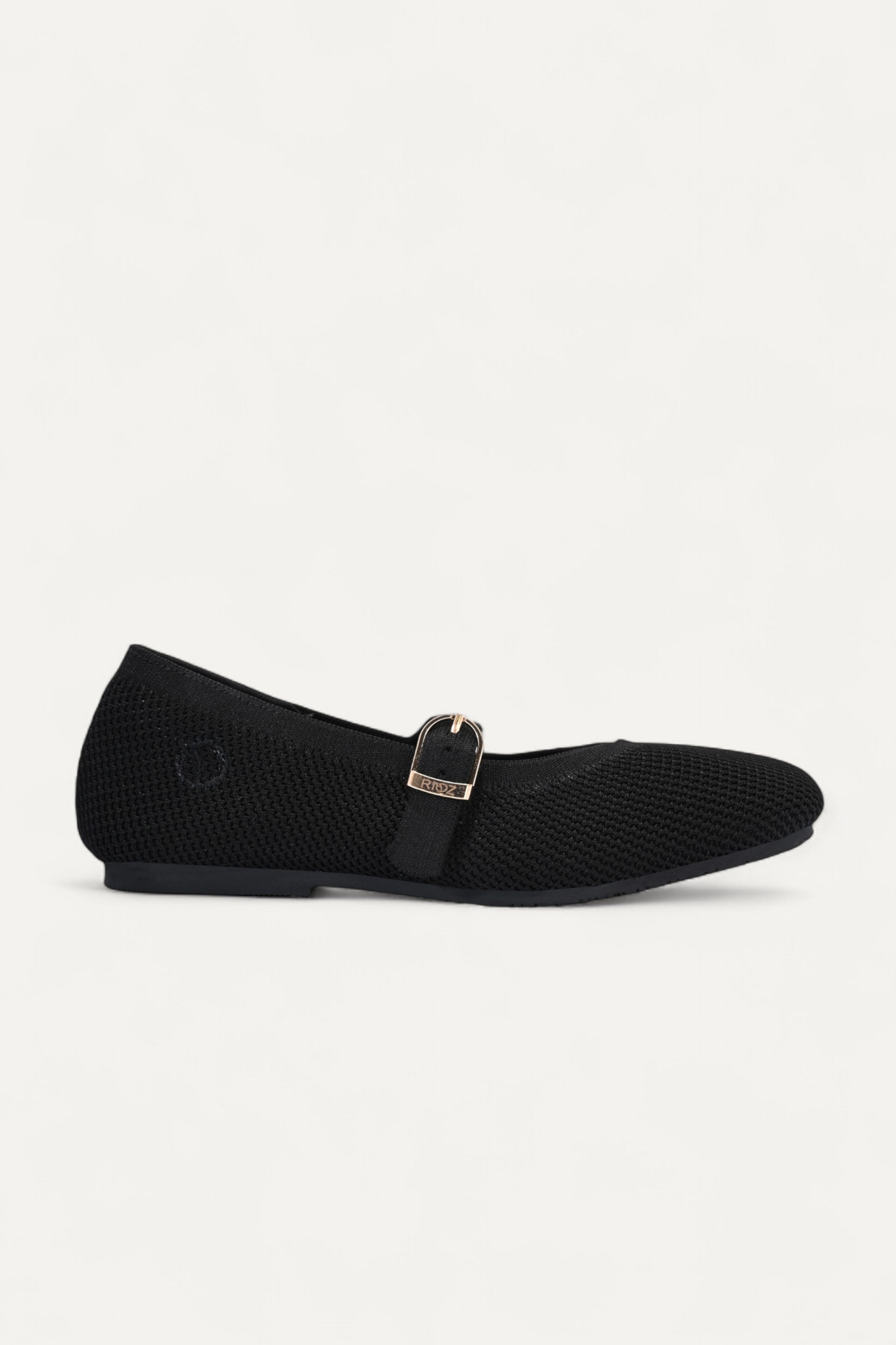 Rioz Black Mary Jane flats for women with breathable knit fabric and adjustable strap-eco friendly Jane flats-sustainable footwear