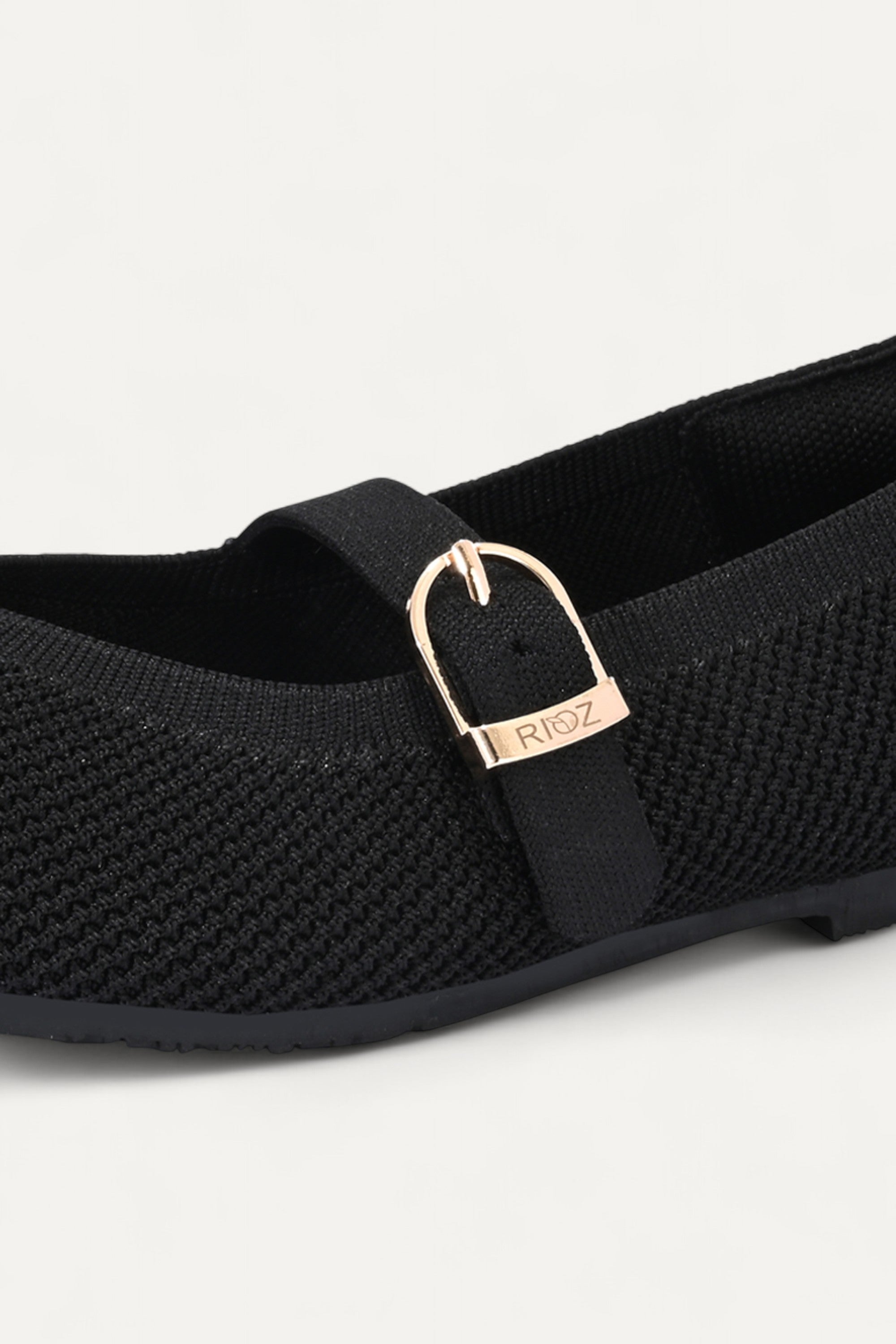 Rioz Black Mary Jane flats for women with breathable knit fabric and adjustable strap-eco friendly Jane flats-sustainable footwear
