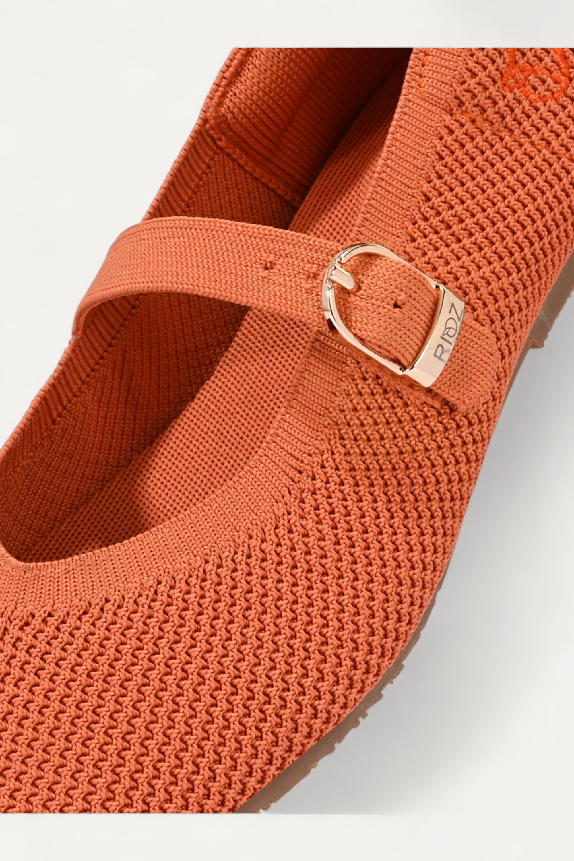 Rioz peach Mary Jane flats for women with breathable knit fabric and adjustable strap-eco friendly Jane flats-sustainable footwear