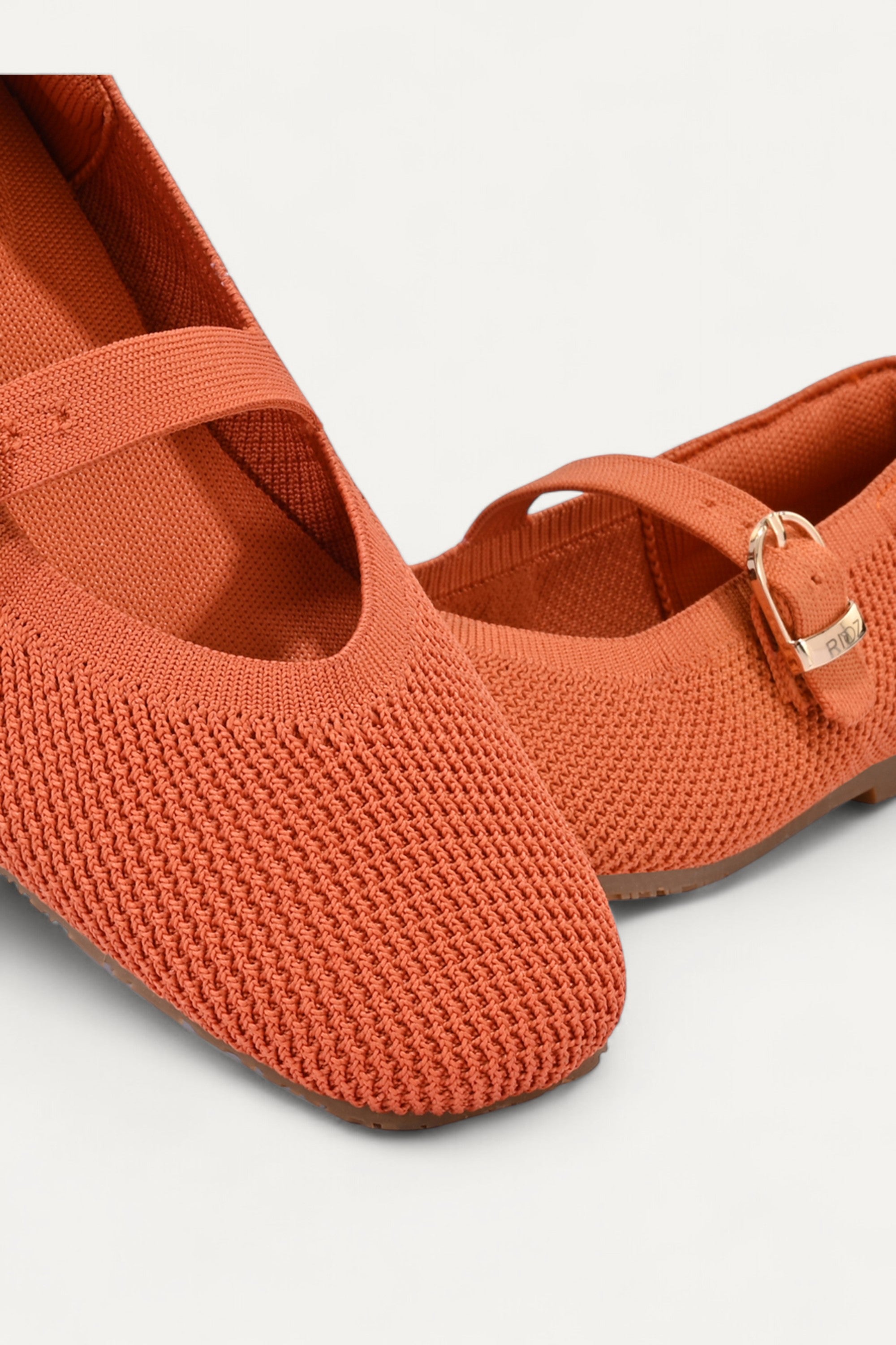 Rioz peach Mary Jane flats for women with breathable knit fabric and adjustable strap-eco friendly Jane flats-sustainable footwear