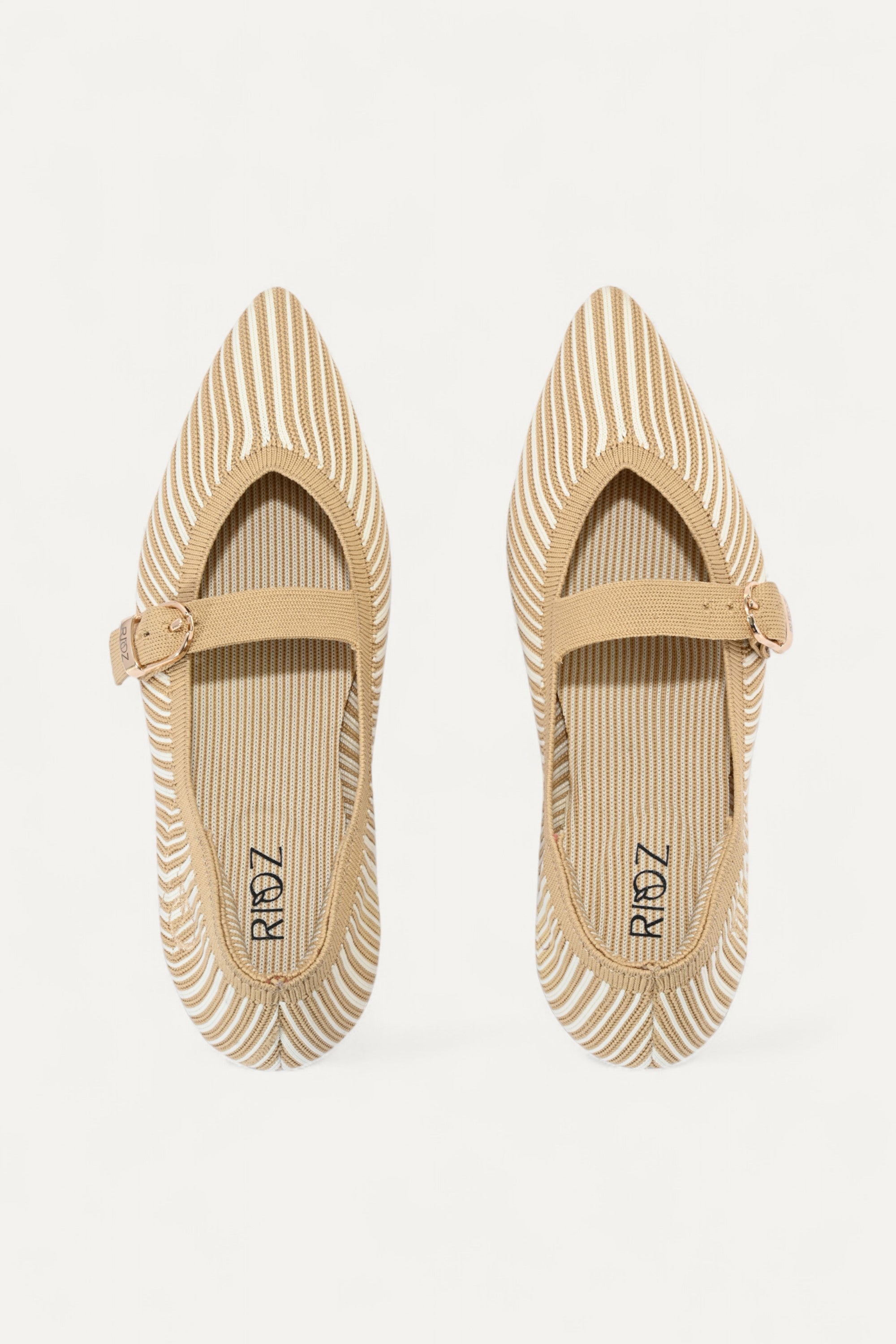 Rioz Cream Veloce Mary Janes for women with breathable knit fabric and adjustable strap-eco friendly Jane flats-sustainable footwear