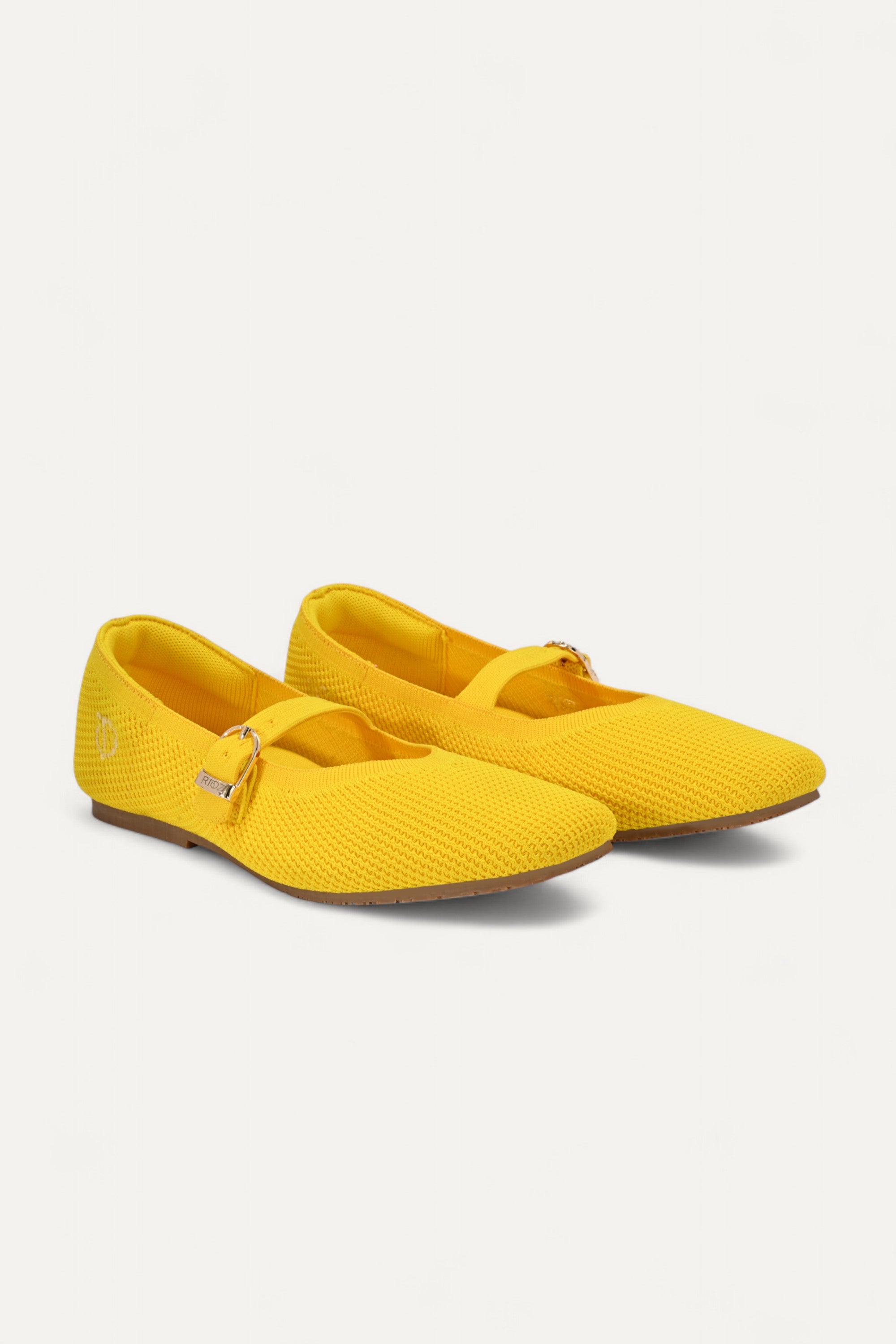 Rioz Yellow Mary Jane flats for women with breathable knit fabric and adjustable strap-eco friendly Jane flats-sustainable footwear