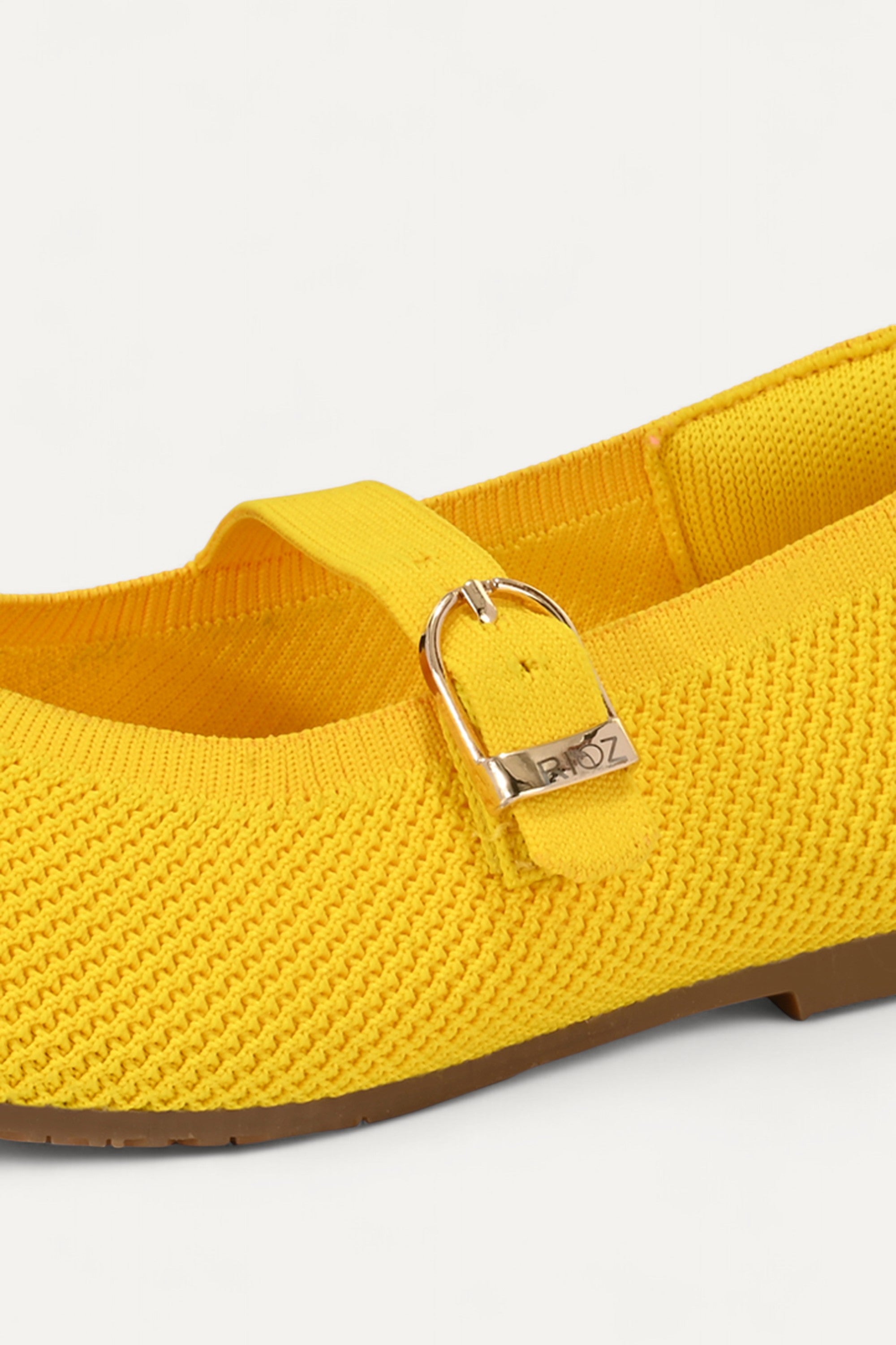 Rioz Yellow Mary Jane flats for women with breathable knit fabric and adjustable strap-eco friendly Jane flats-sustainable footwear