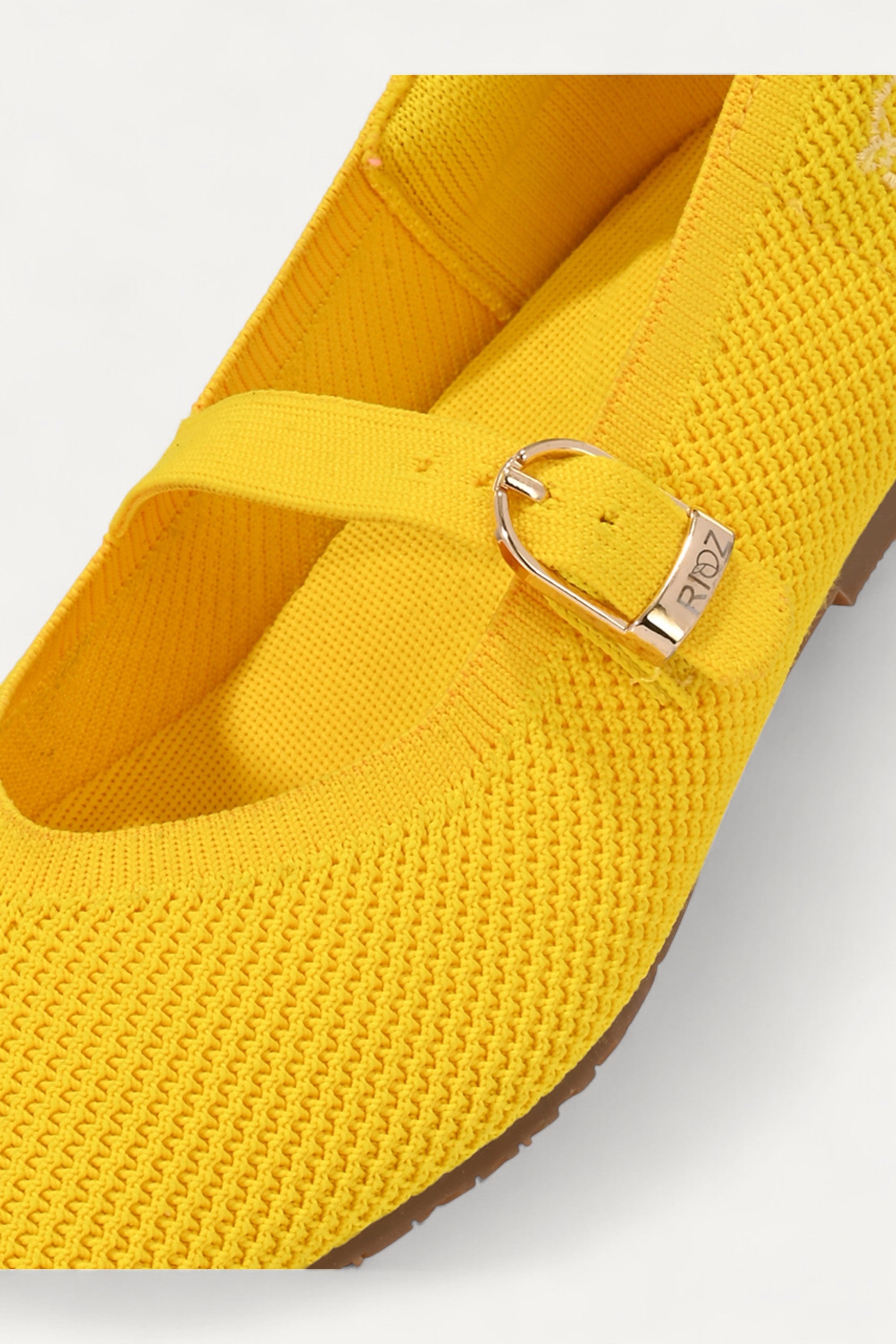 Rioz Yellow Mary Jane flats for women with breathable knit fabric and adjustable strap-eco friendly Jane flats-sustainable footwear