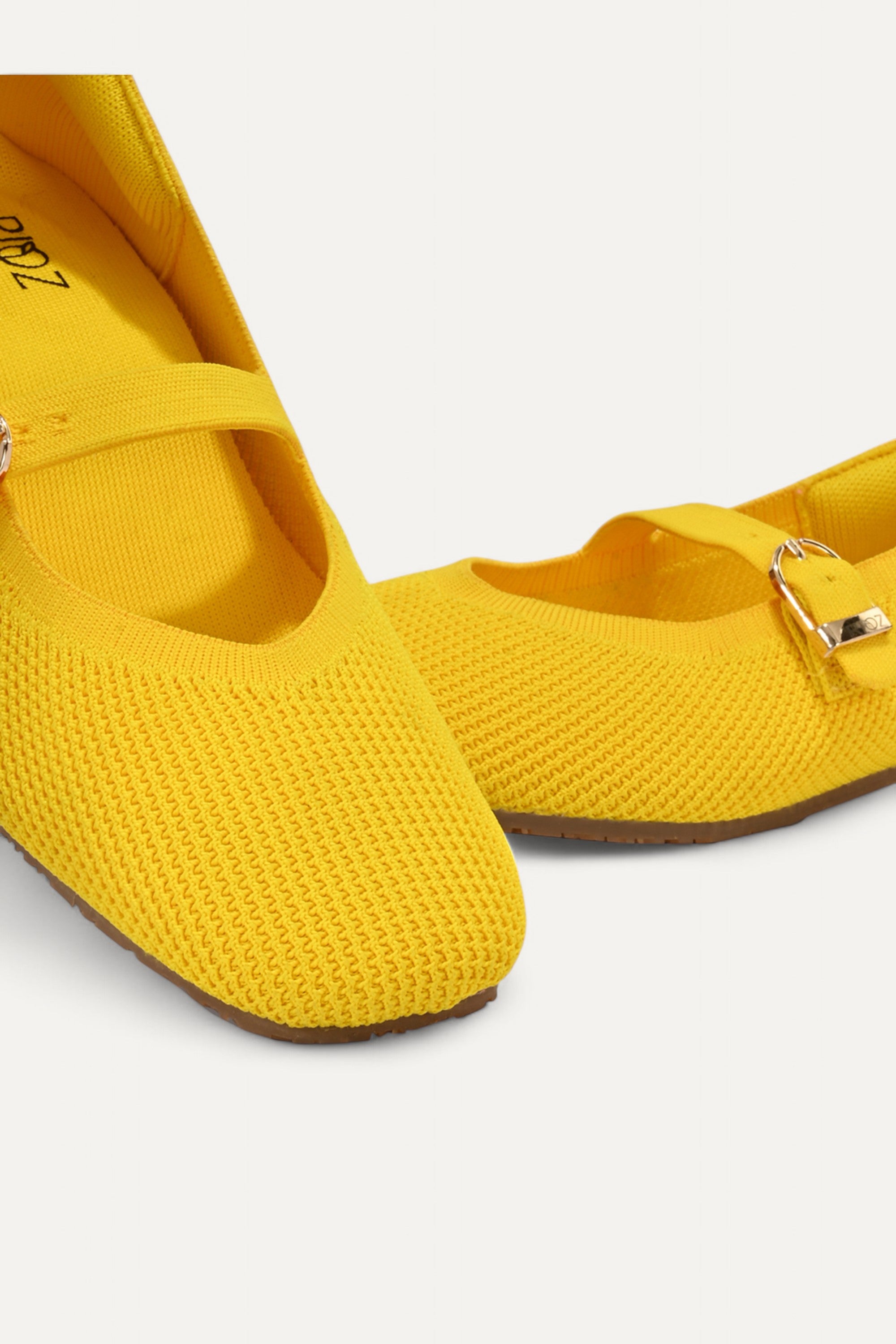 Rioz Yellow Mary Jane flats for women with breathable knit fabric and adjustable strap-eco friendly Jane flats-sustainable footwear
