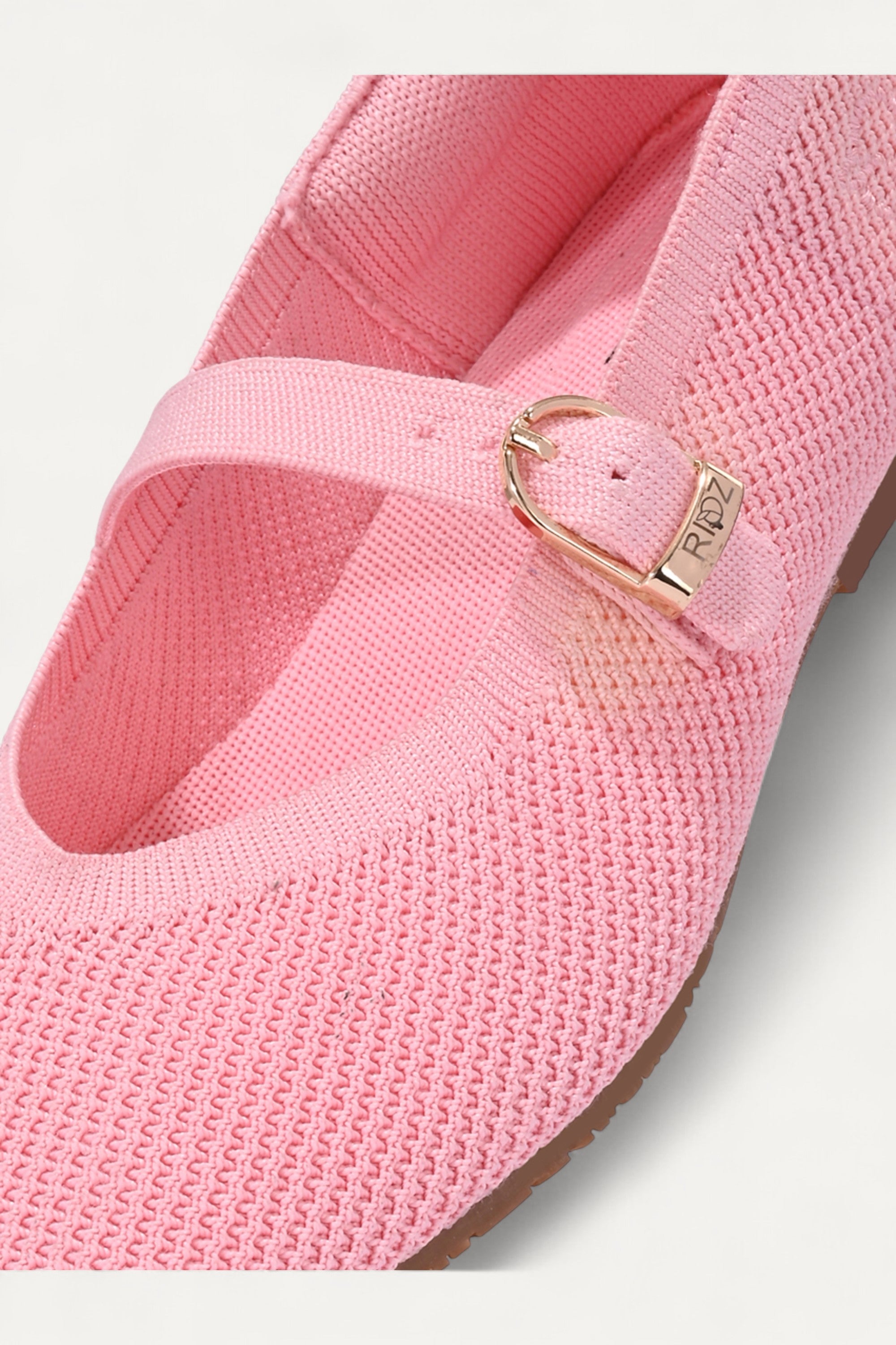 Rioz pink Mary Jane flats for women with breathable knit fabric and adjustable strap-eco friendly Jane flats-sustainable footwear
