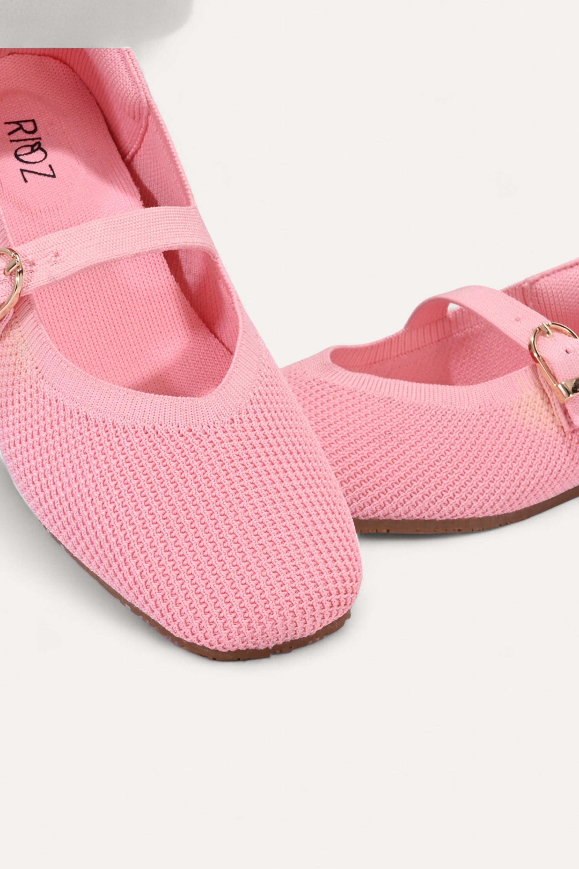 Rioz pink Mary Jane flats for women with breathable knit fabric and adjustable strap-eco friendly Jane flats-sustainable footwear