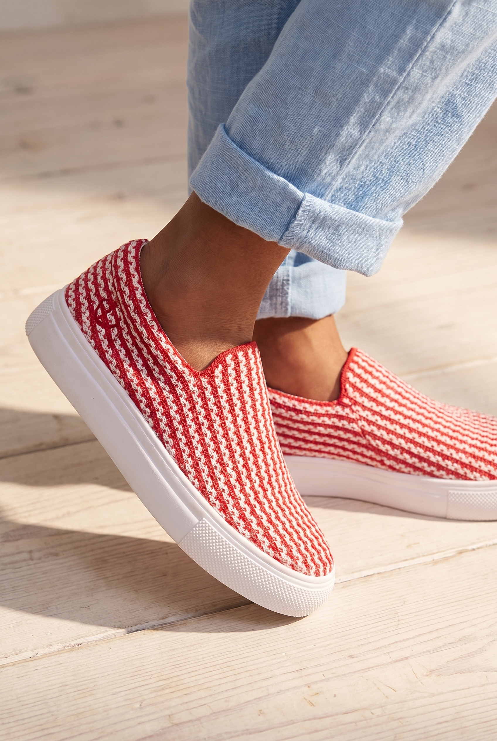 Kids Skippy Slip-On Sneakers Red foot closeup on child