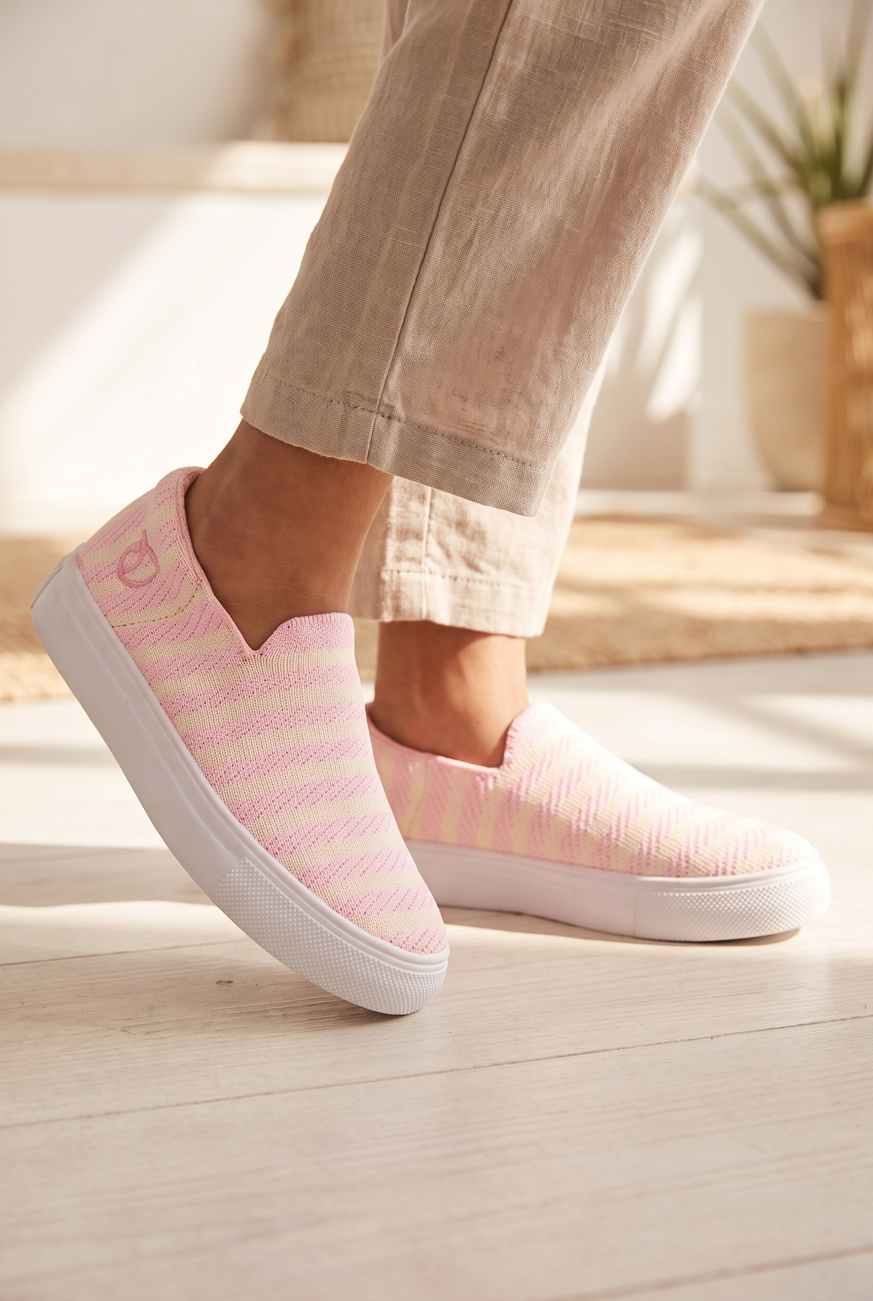 Kids Zippy Slip-On Sneakers Pink foot closeup on girl