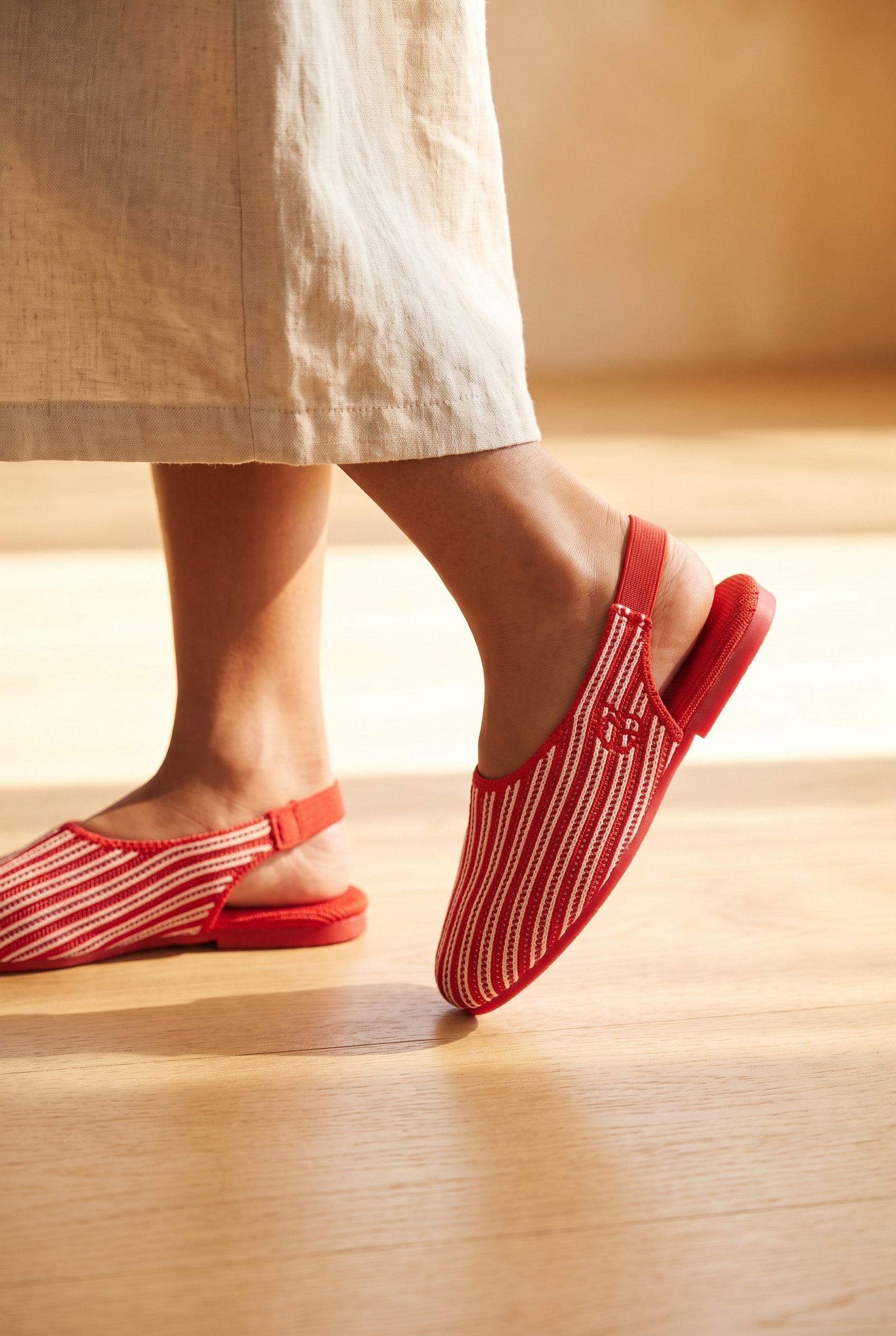 Kids Almond Slingback Red foot closeup on girl