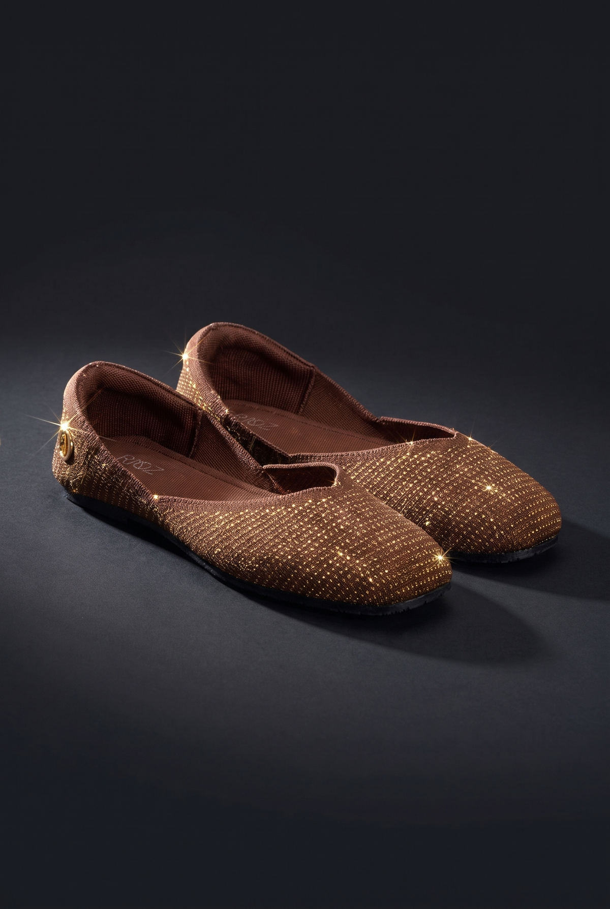 Sitara Juttis Brown Gold shimmer and shape, sparkling jutti pair