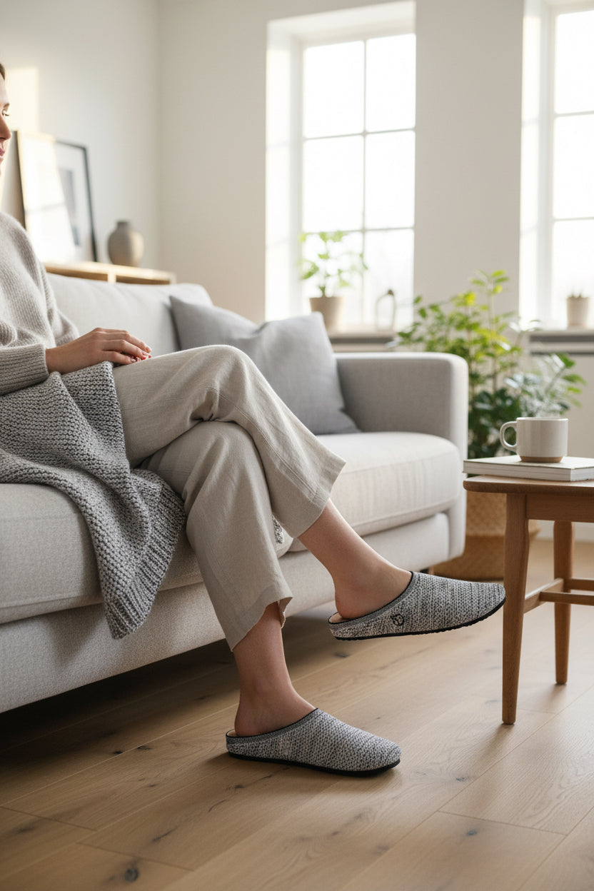 Rioz women gray slip-on loafers breathable, knit fabric  and soft cushioned insole casual footwear