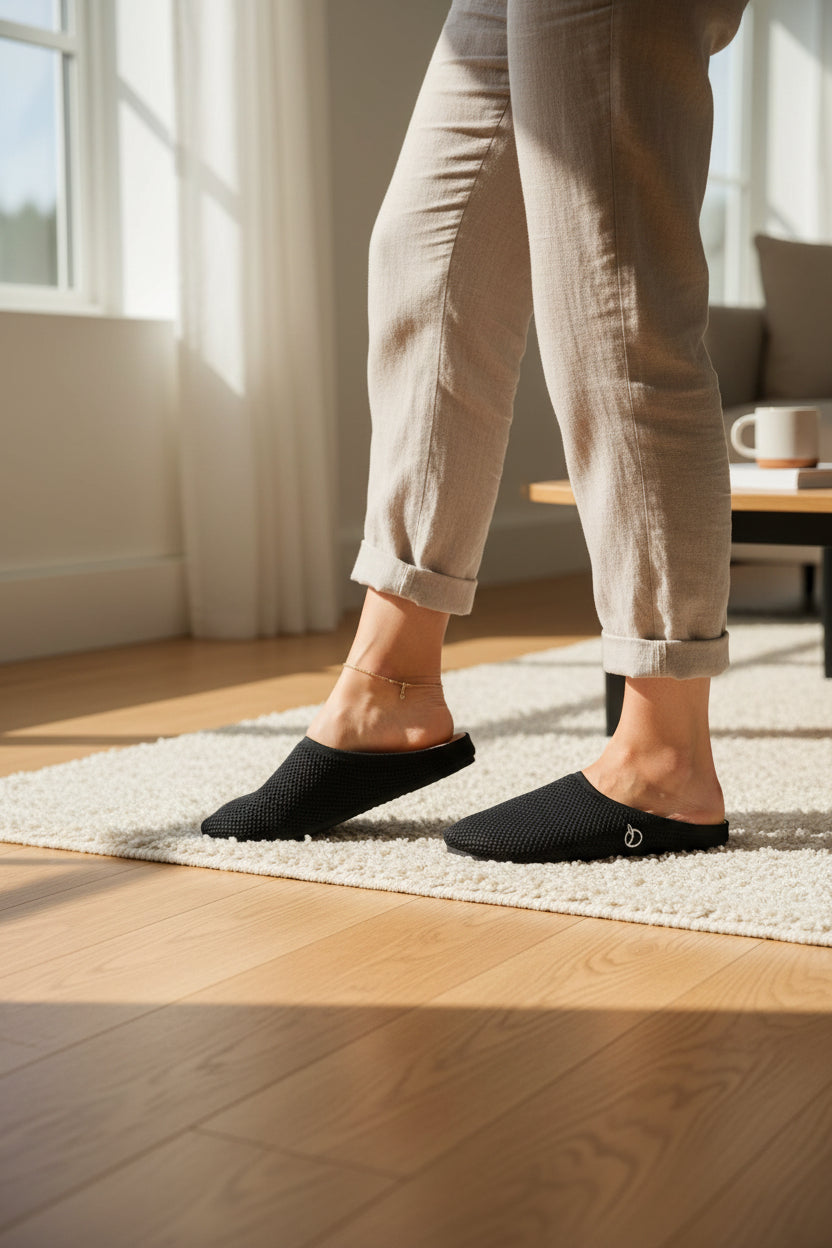 Rioz women black slip-on loafers breathable, knit fabric  and soft cushioned insole casual footwear